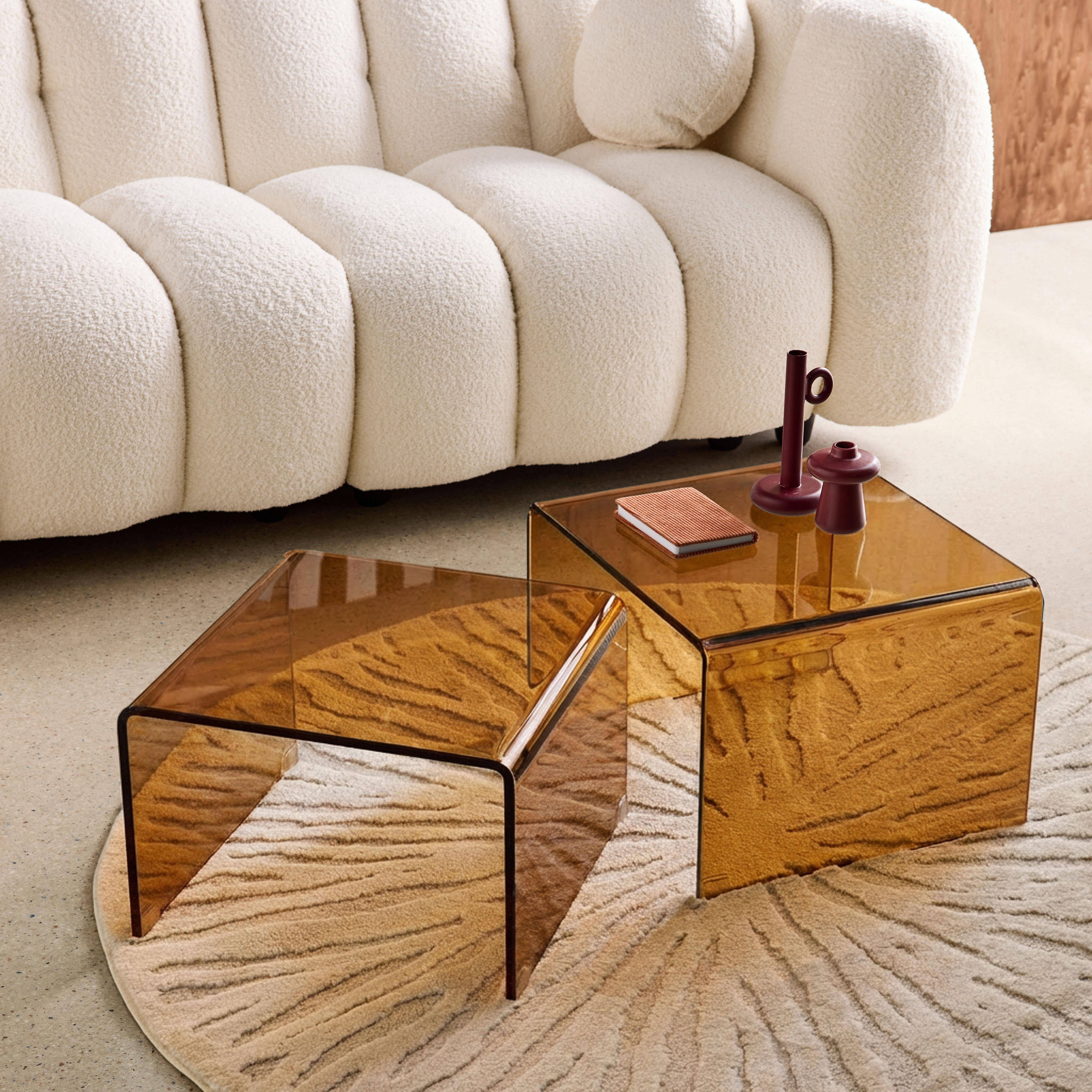 Prostokątne i kwadratowe stoliki kawowe z hartowanego szkła 50 cm bursztynowe - Glintz,sweeek,Photo2