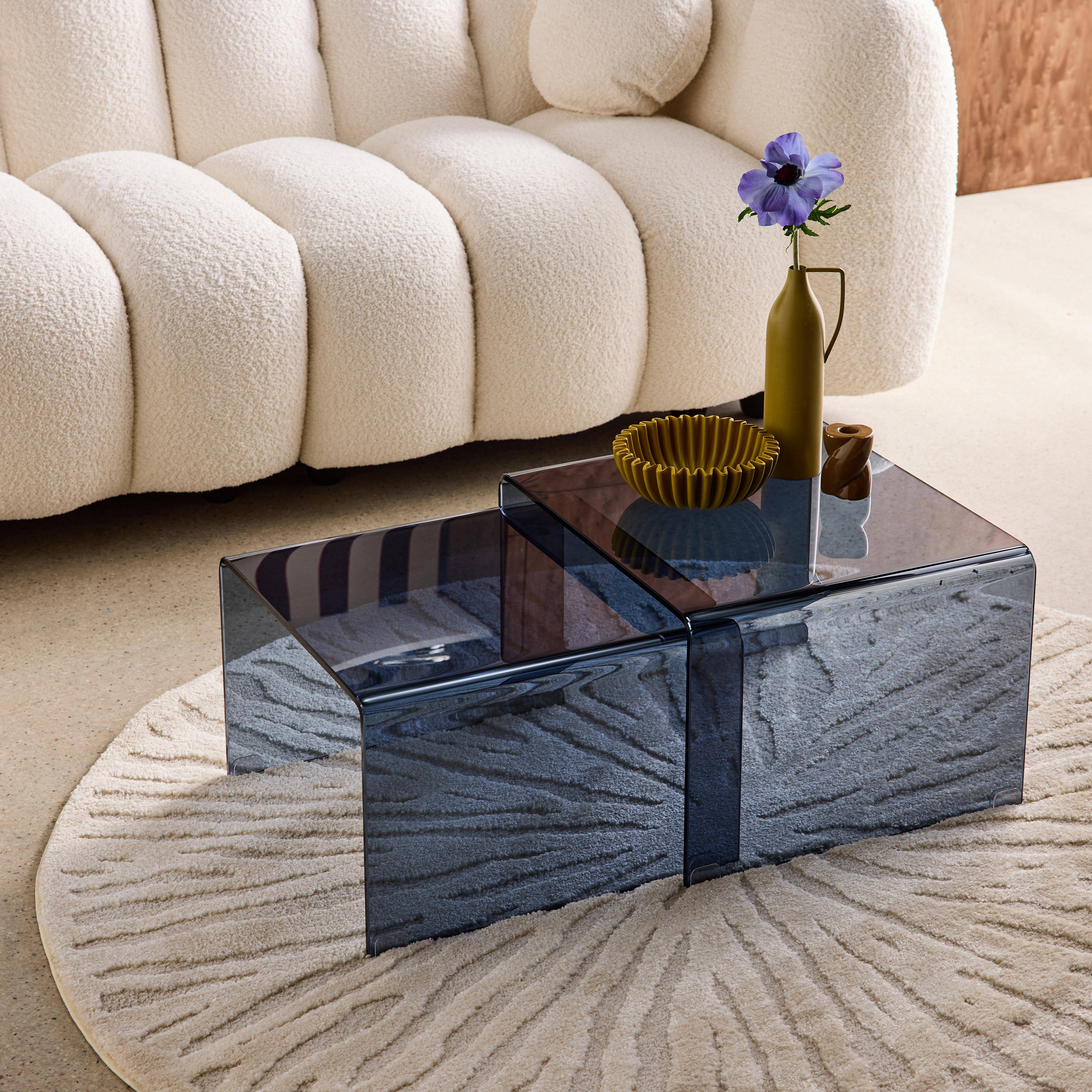 Mesas nido rectangulares y cuadradas de cristal templado Azul gris - 50x45x33 cm Photo1