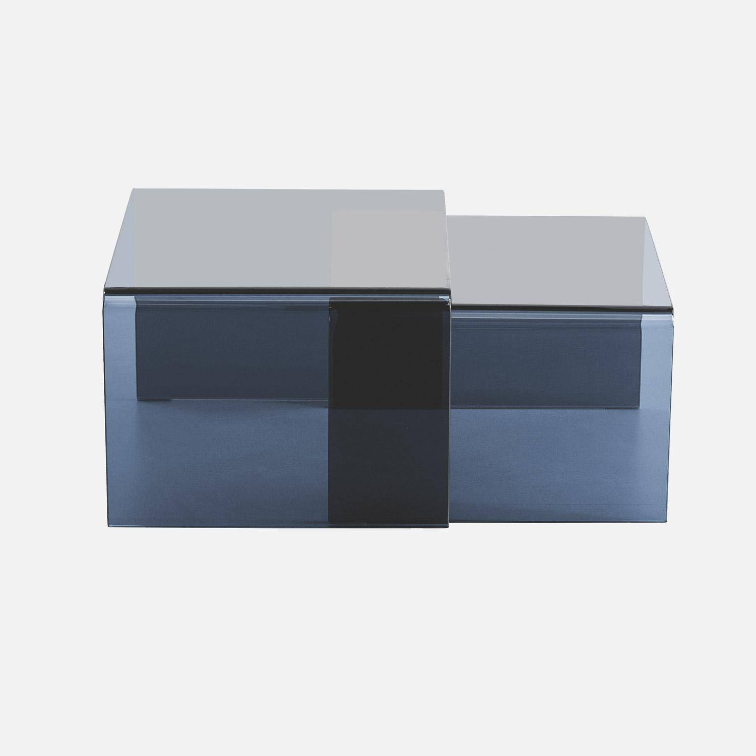 Tables gigognes rectangulaire et carrée verre trempée 50 cm bleu gris - Glintz Photo3