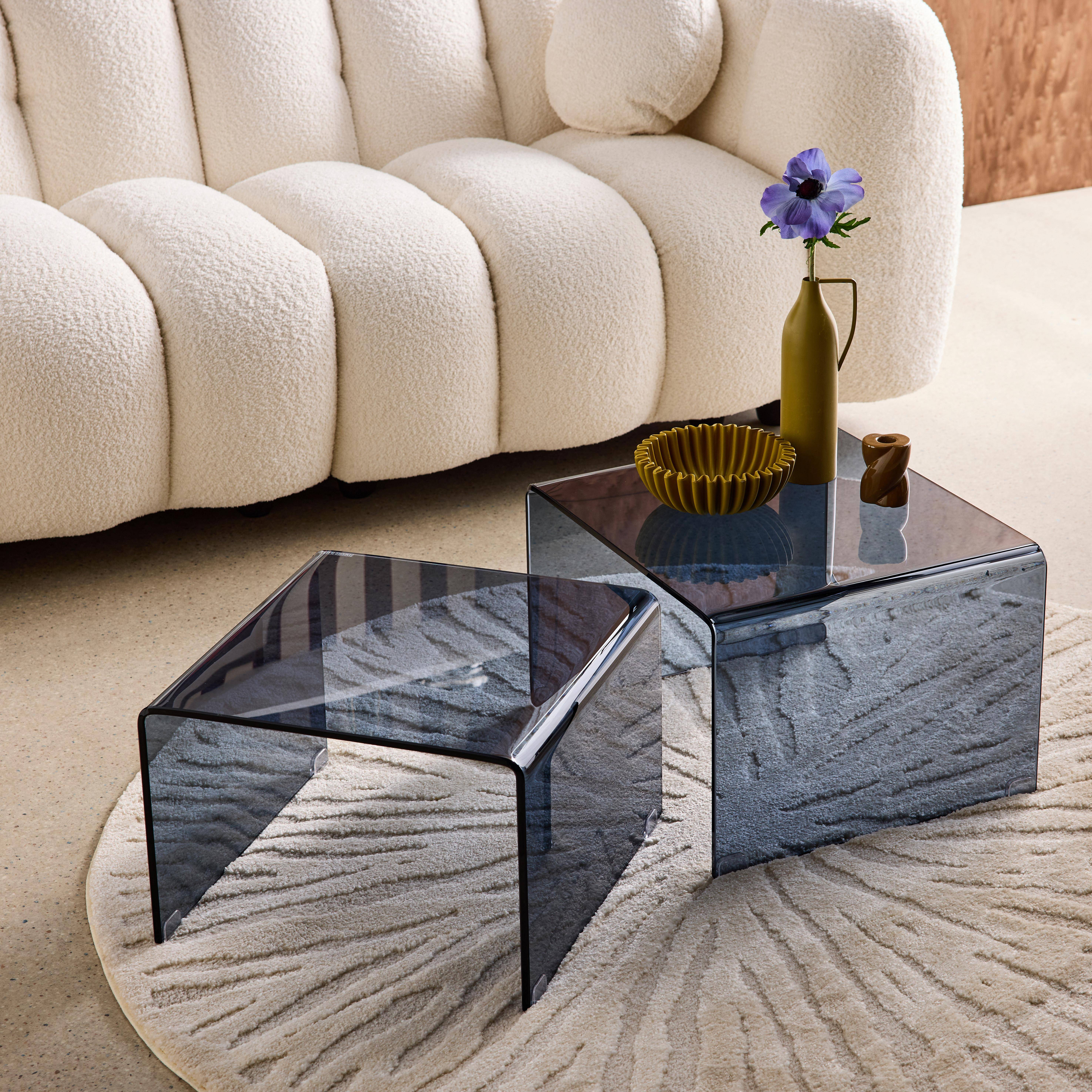 Mesas nido rectangulares y cuadradas de cristal templado Azul gris - 50x45x33 cm,sweeek,Photo2