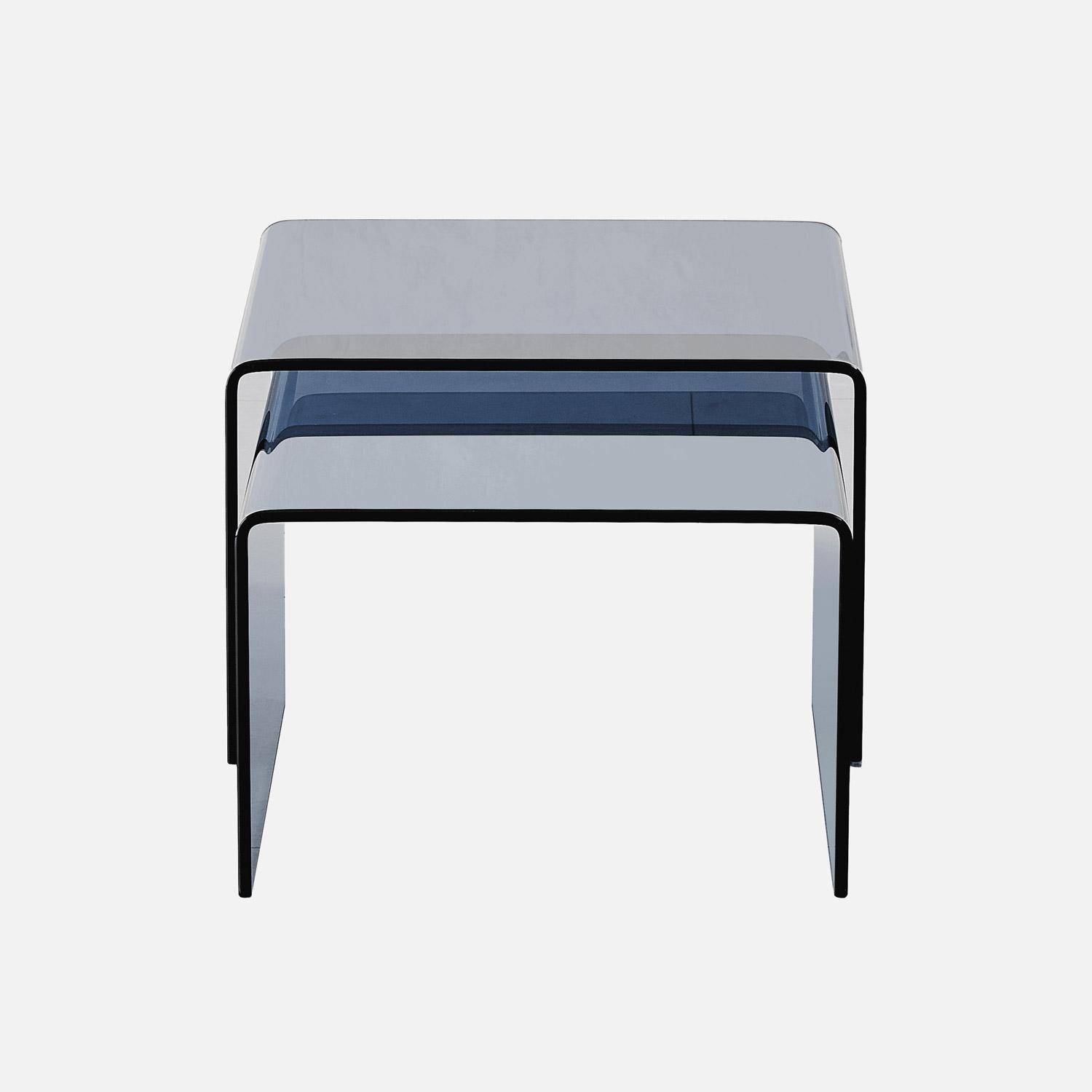 Tables gigognes rectangulaire et carrée verre trempée 50 cm bleu gris - Glintz Photo2