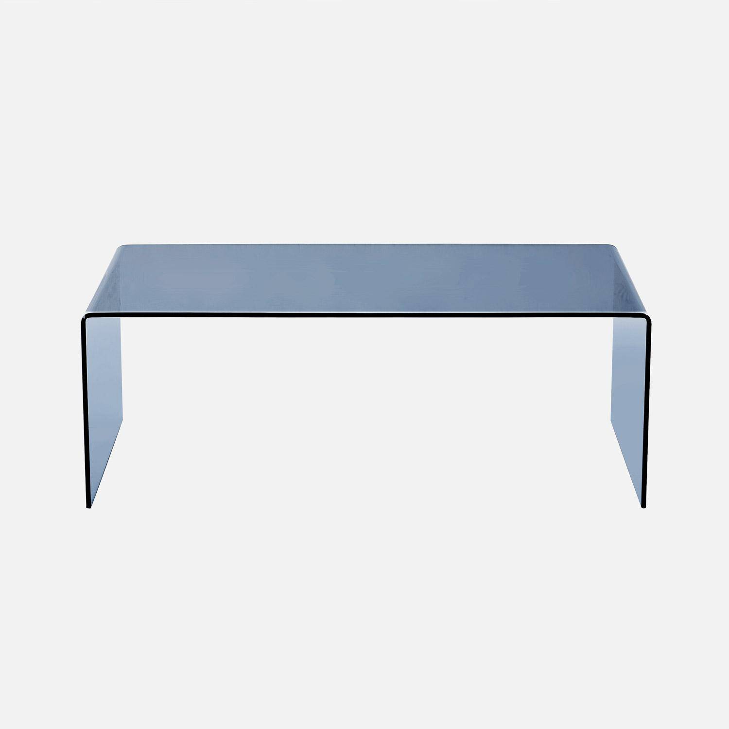 Table basse rectangulaire en verre trempé 110cm bleu gris - Glintz,sweeek,Photo2