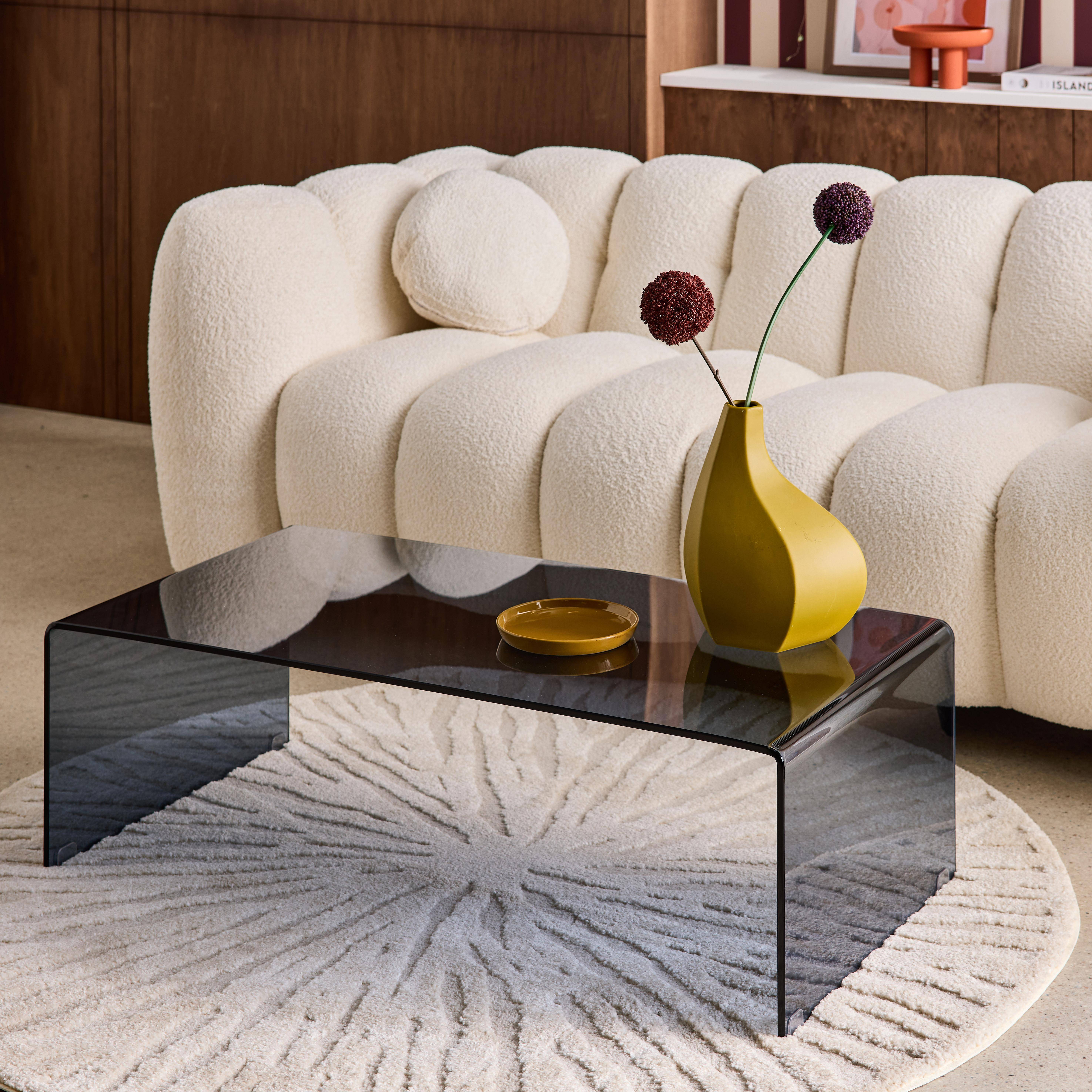 Rechteckiger Couchtisch aus gehärtetem Glas 110 cm graublau - Glintz,sweeek,Photo2