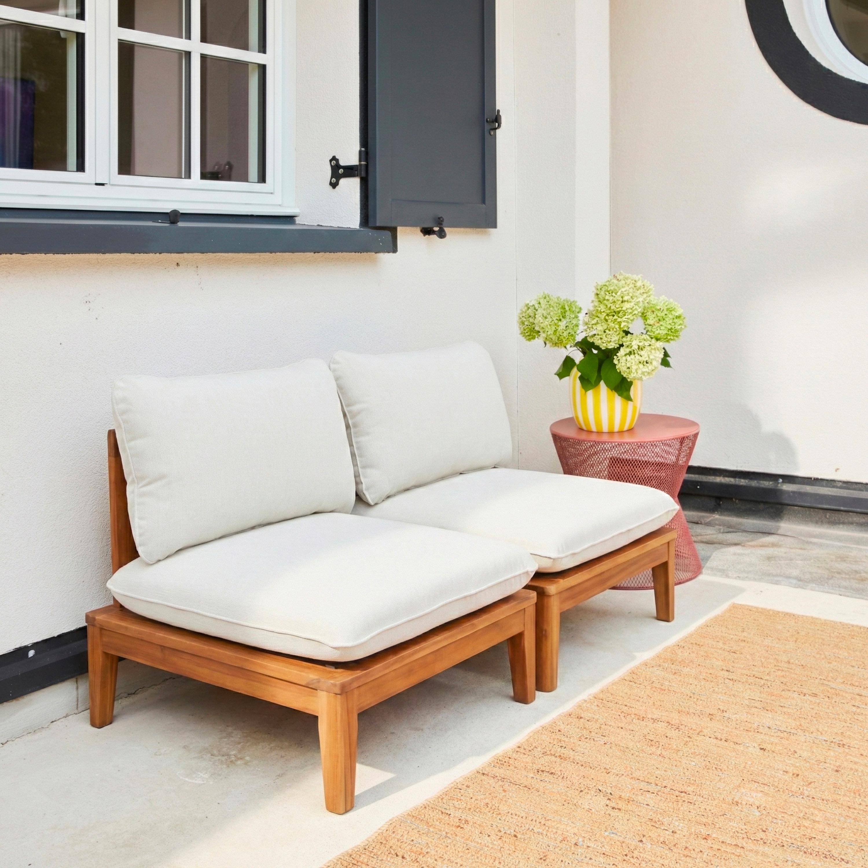 Modulaire 2-persoons tuinbank acaciahout en bouclé-effect beige - Yona Photo1