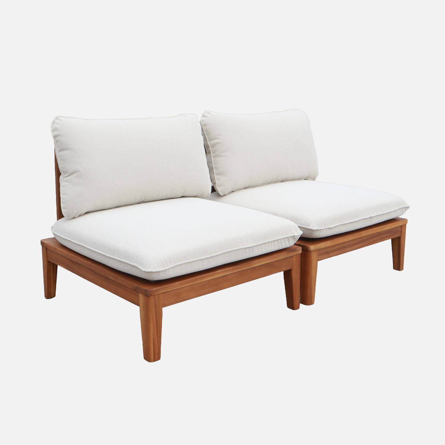 Banquette modulable de jardin bois d'acacia et bouclette 2 places beige - Yona Photo1