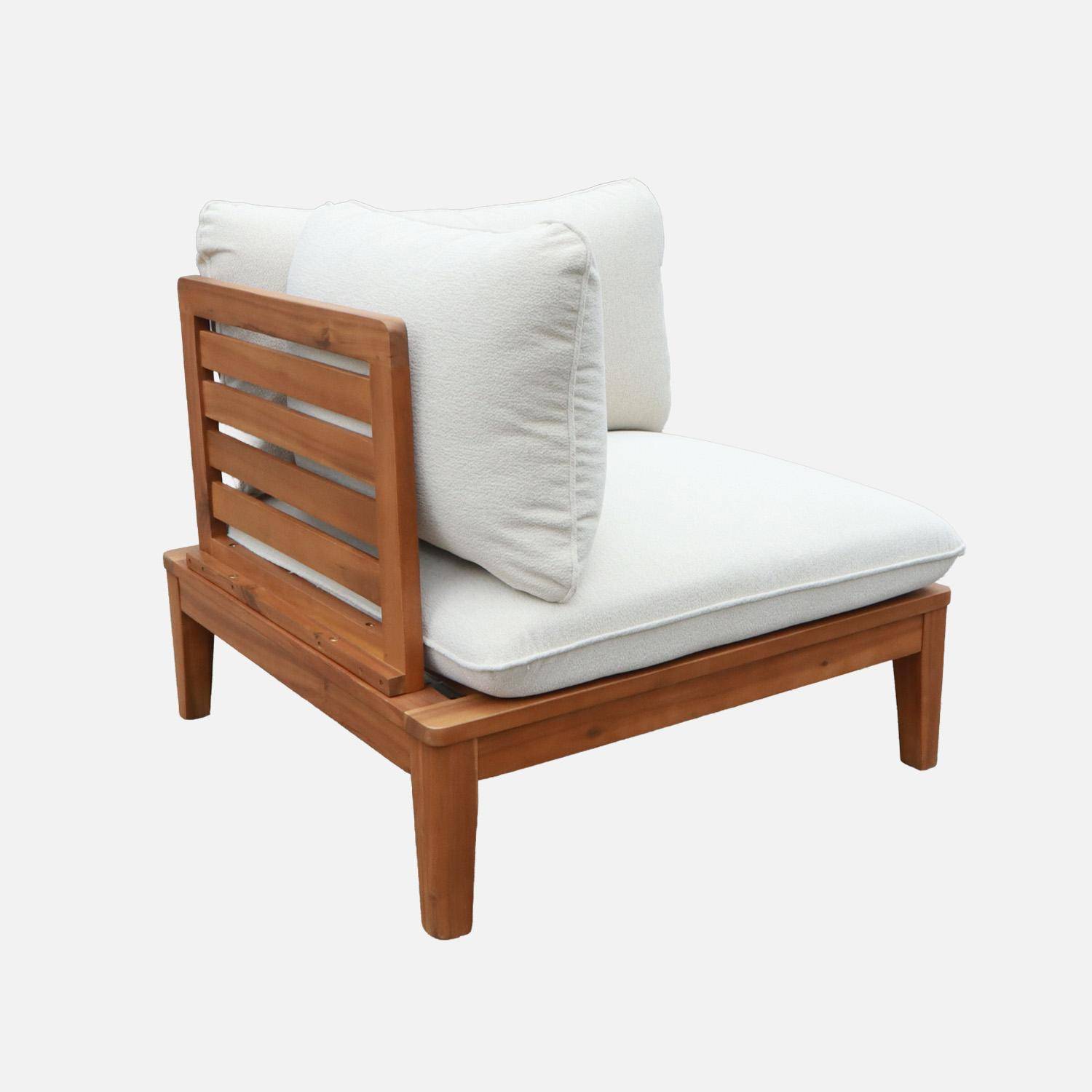 Banquette modulable de jardin bois d'acacia et bouclette avec accoudoirs 2 places beige - Yona Photo2