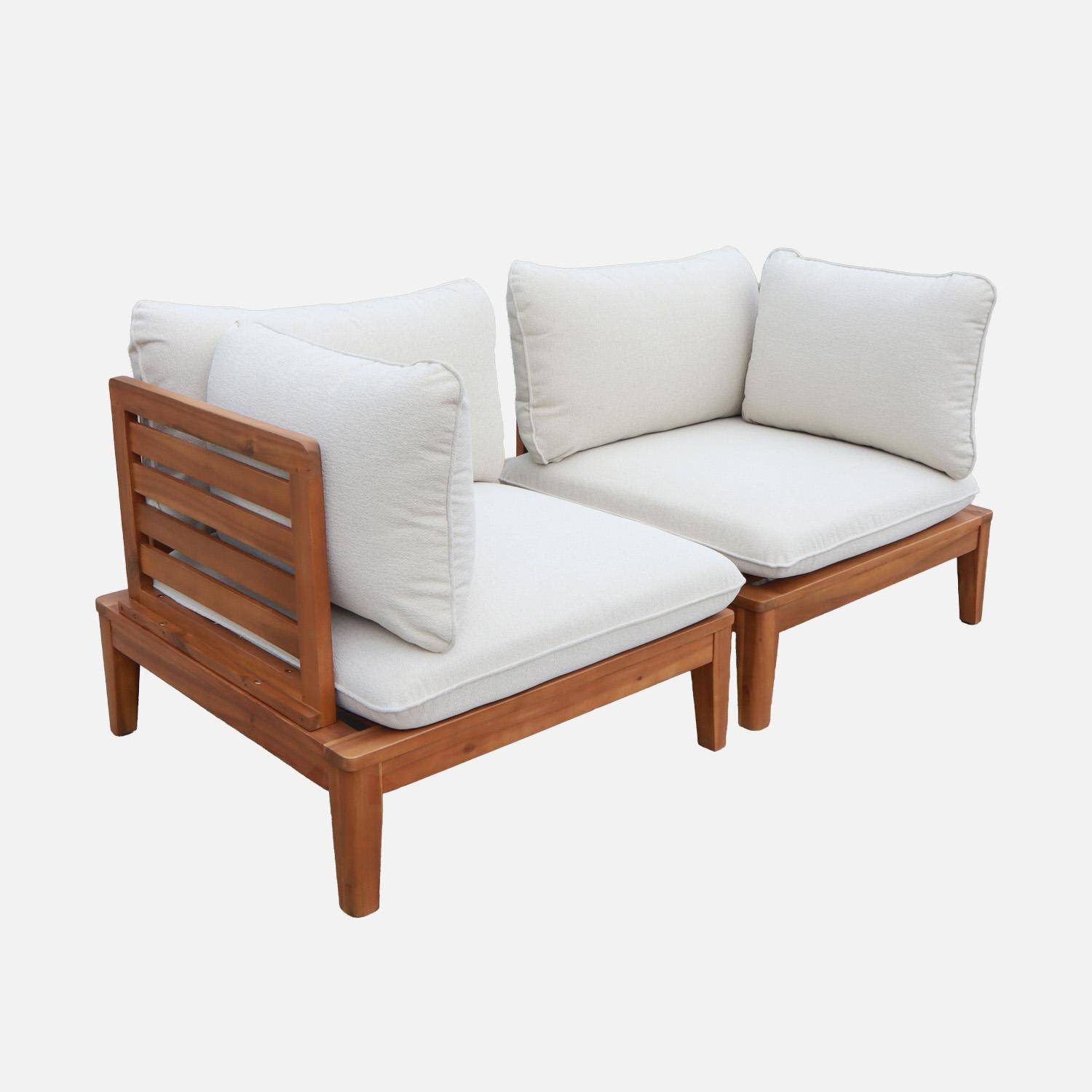 Modułowa ławka ogrodowa z drewna akacjowego i tkaniny boucle z podłokietnikami, 2-osobowa,beżowa - Yona,sweeek,Photo2