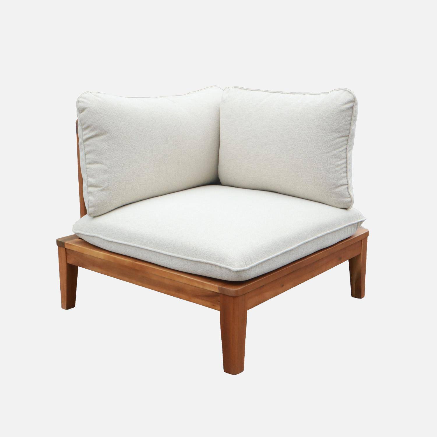 Banquette modulable de jardin bois d'acacia et bouclette avec accoudoirs 2 places beige - Yona Photo3