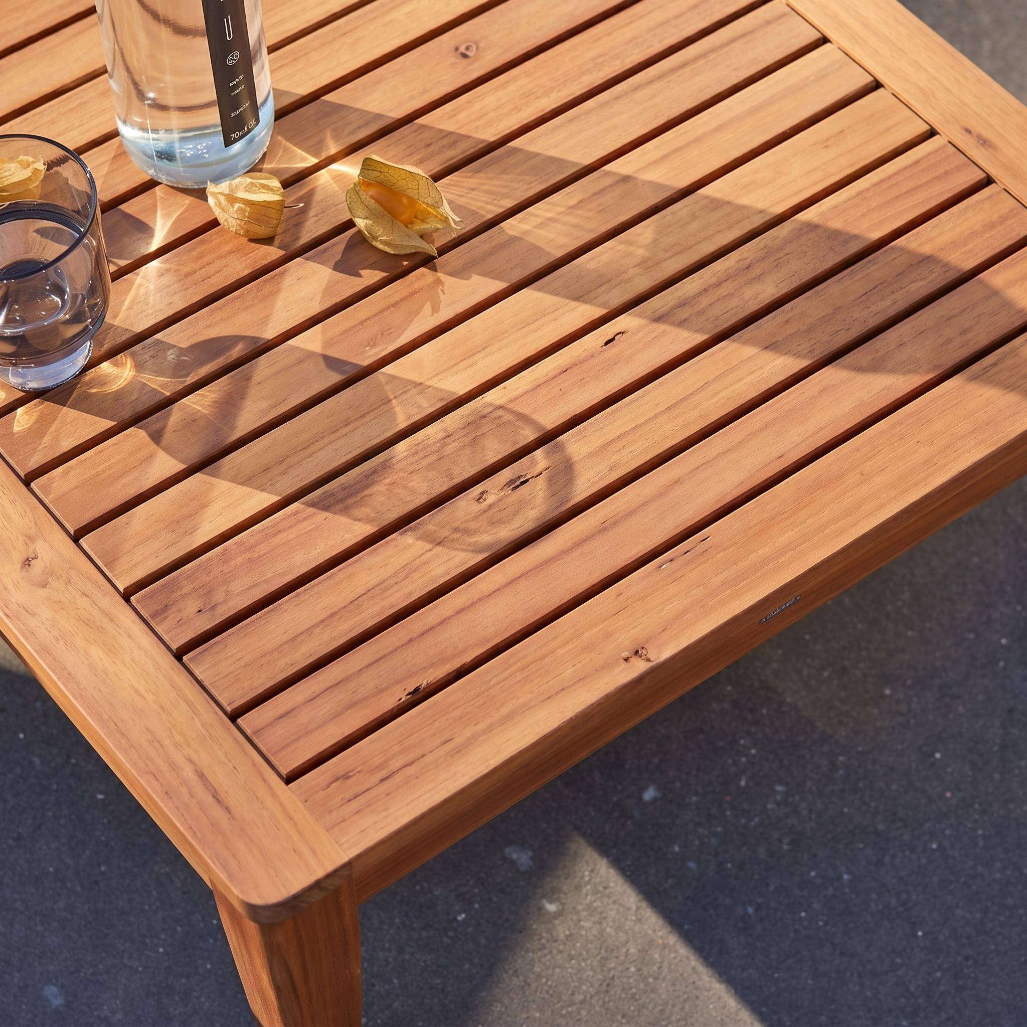 Tuinfauteuil met salontafel acaciahout en bouclé-effect beige - Yona Photo2