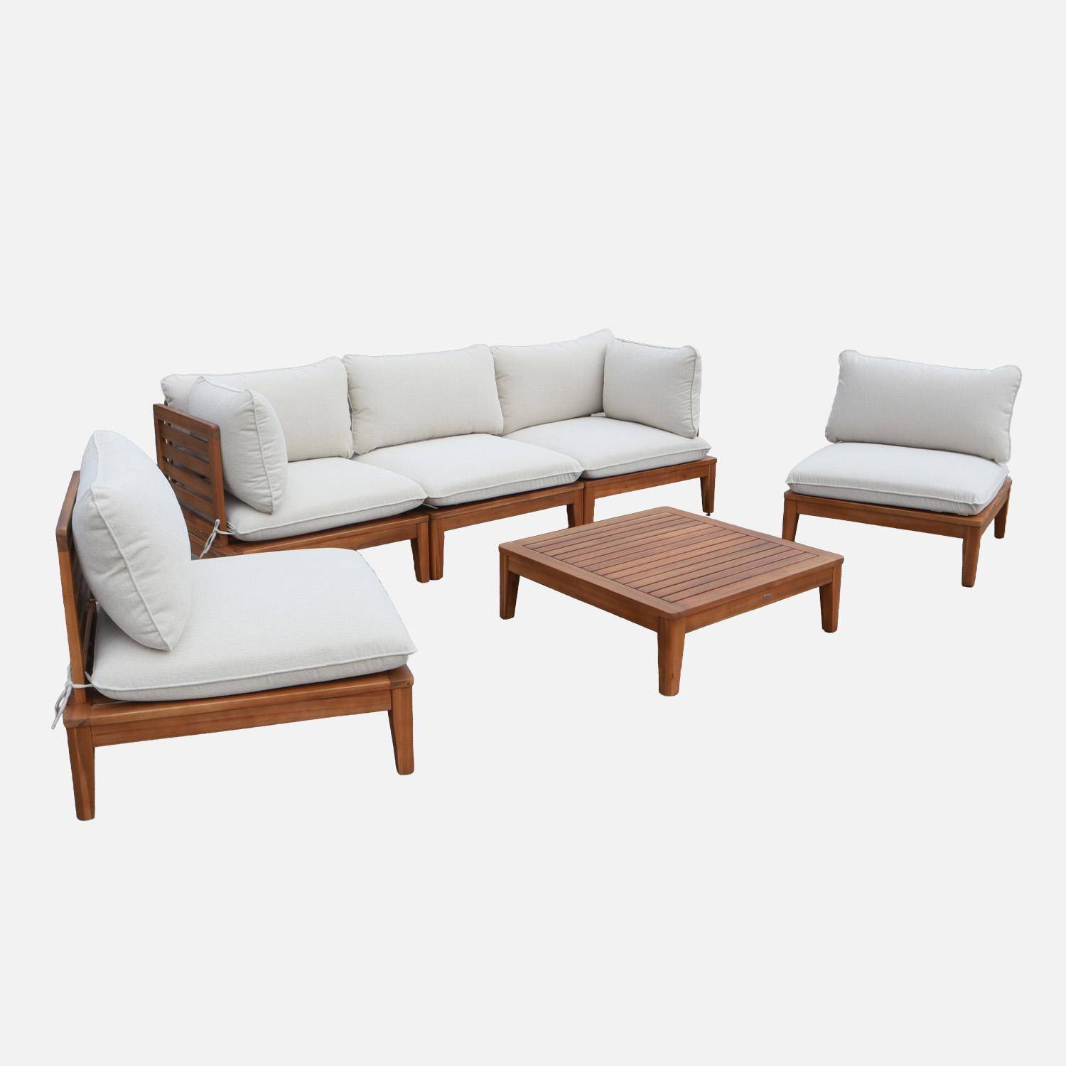 Salotto da giardino in legno di acacia e bouclé, 5 posti Beige - 80x80x66 cm Photo2