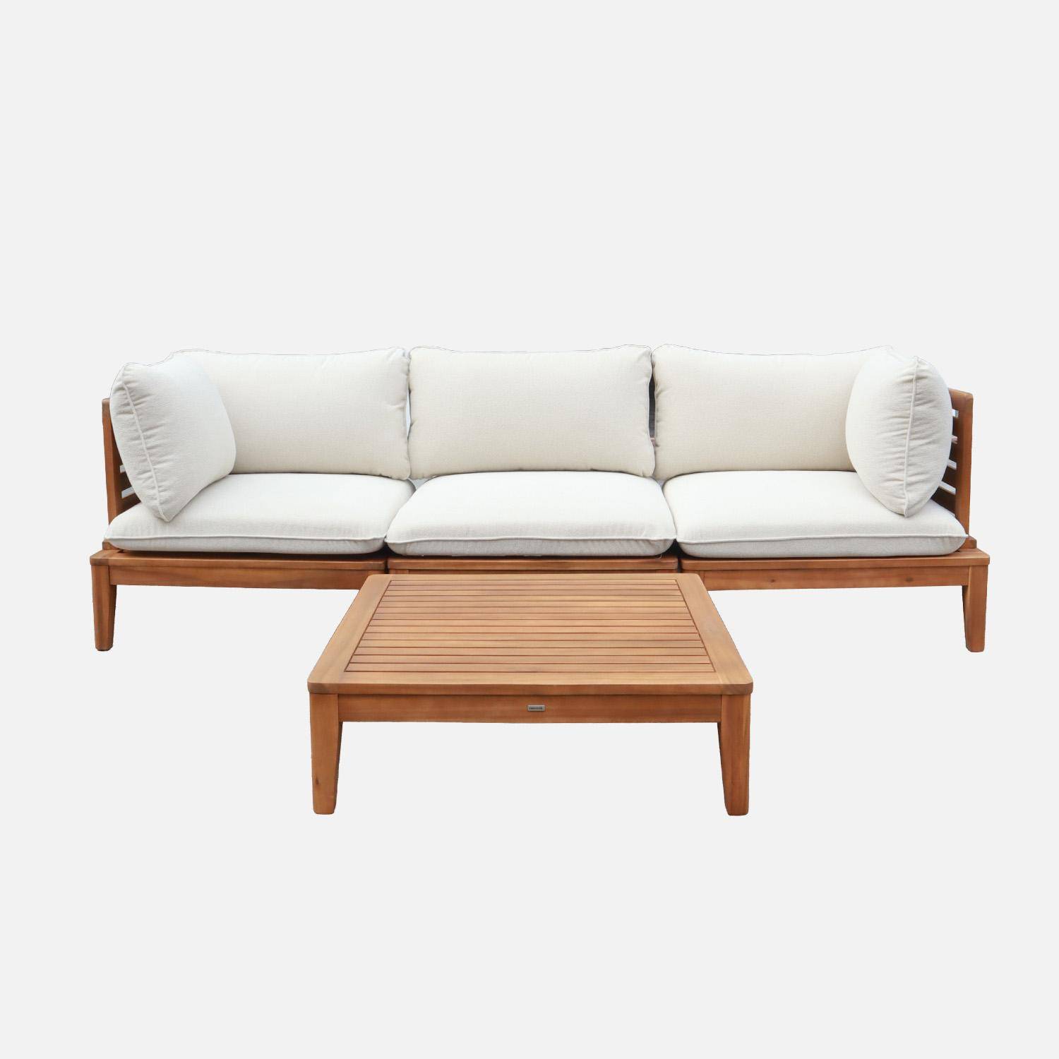 Salon de jardin modulable bois d'acacia et bouclette 3 places beige - Yona Photo1