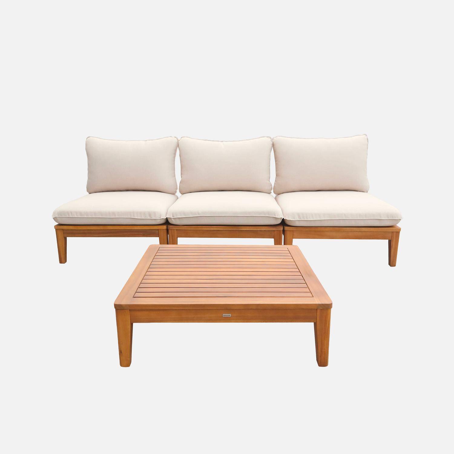 Salon de jardin modulable bois d'acacia 3 places beige - Yona Photo2