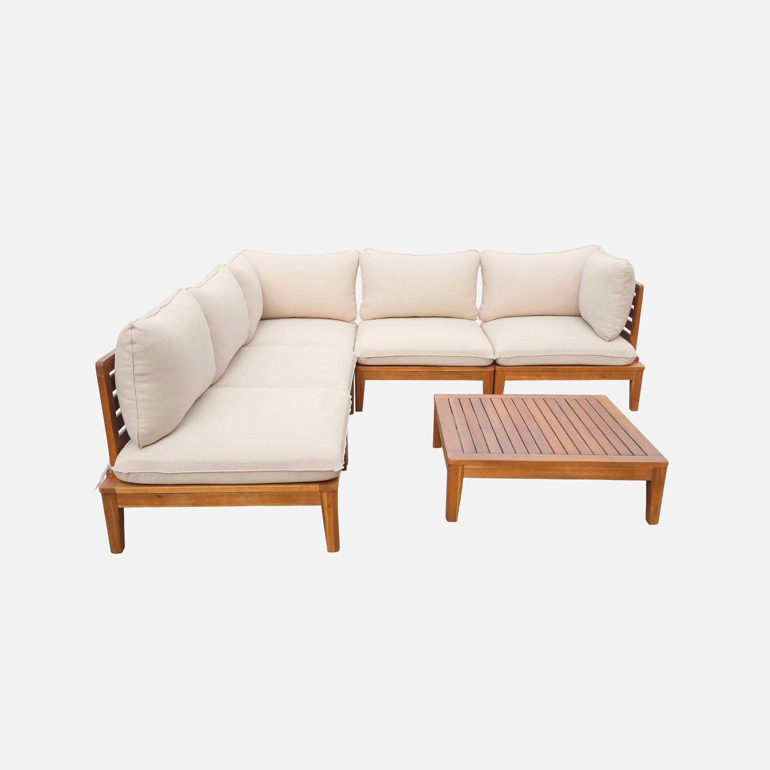 Conjunto de jardín modular de madera de acacia, 5  plazas Beige - 80x80x66 cm Photo3