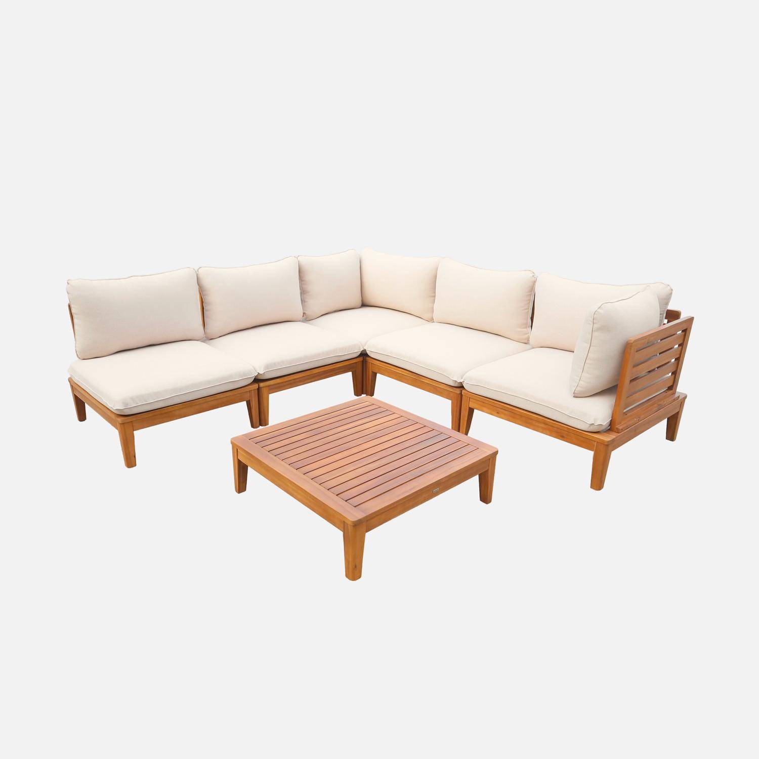 Conjunto de jardín modular de madera de acacia, 5  plazas Beige - 80x80x66 cm Photo2