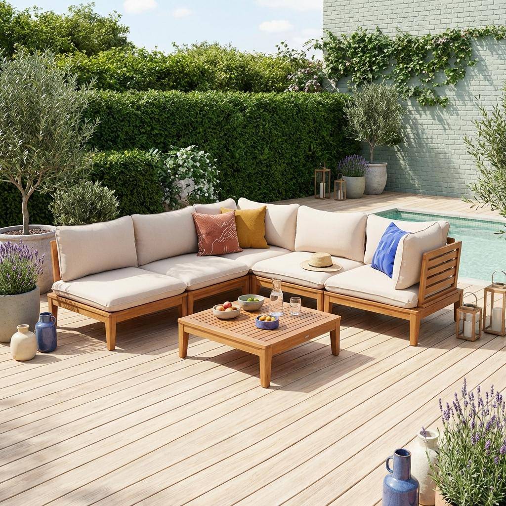 Conjunto de jardín modular de madera de acacia, 5  plazas Beige - 80x80x66 cm Photo1