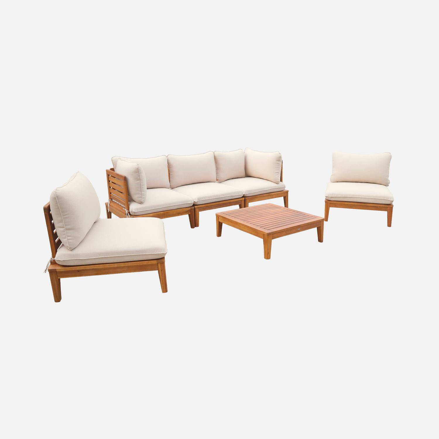 Conjunto de jardín modular de madera de acacia, 5  plazas Beige - 80x80x66 cm,sweeek,Photo4