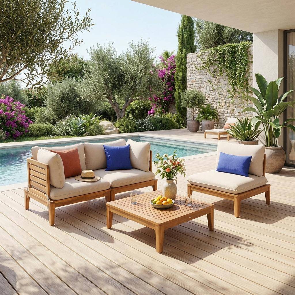 Set da giardino modulare in legno di acacia 3 posti Beige - 80x80x66 cm Photo1