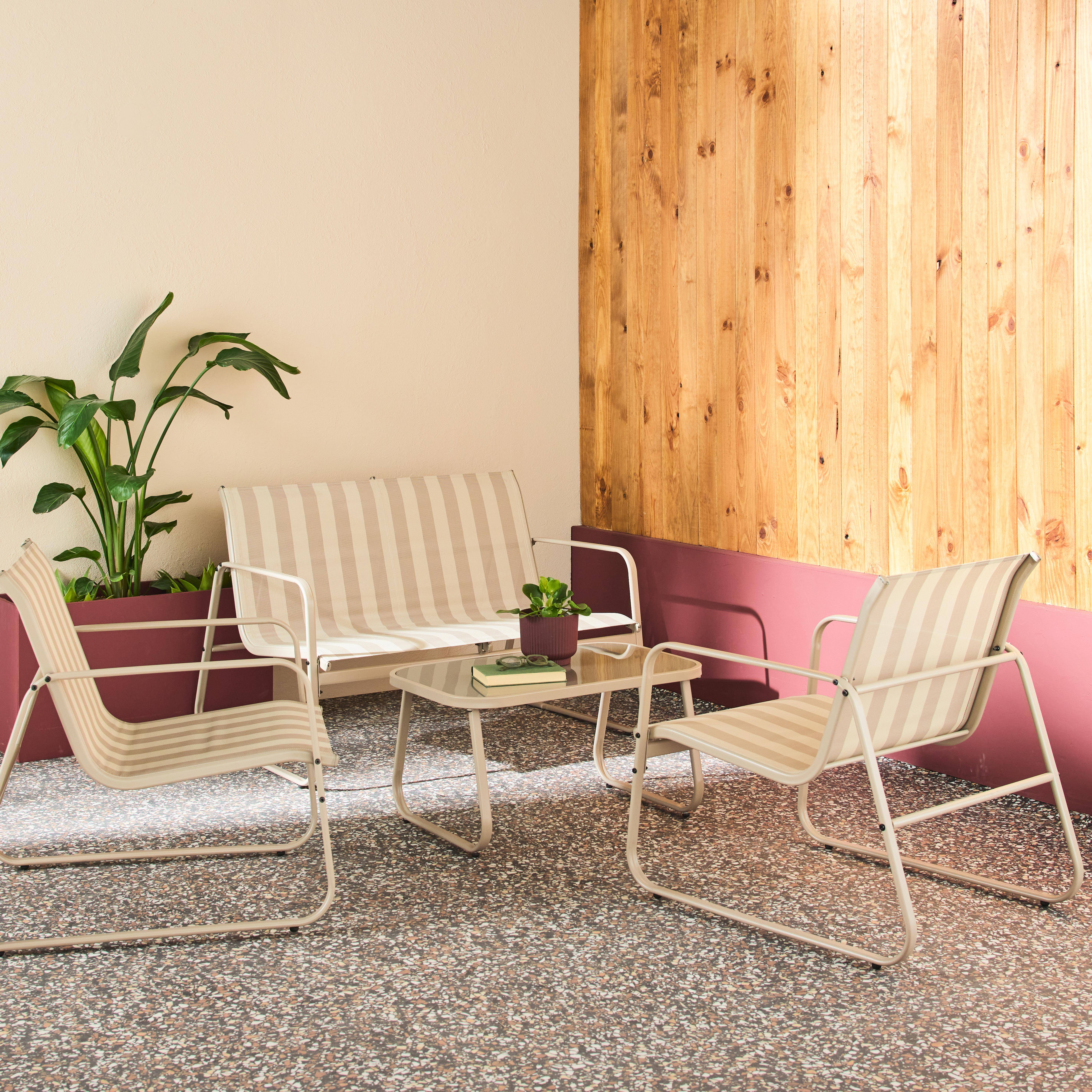 Conjunto de mobiliário de jardim relax com sofá em metal, 4 lugares Bege - 77x114x76 cm Photo1