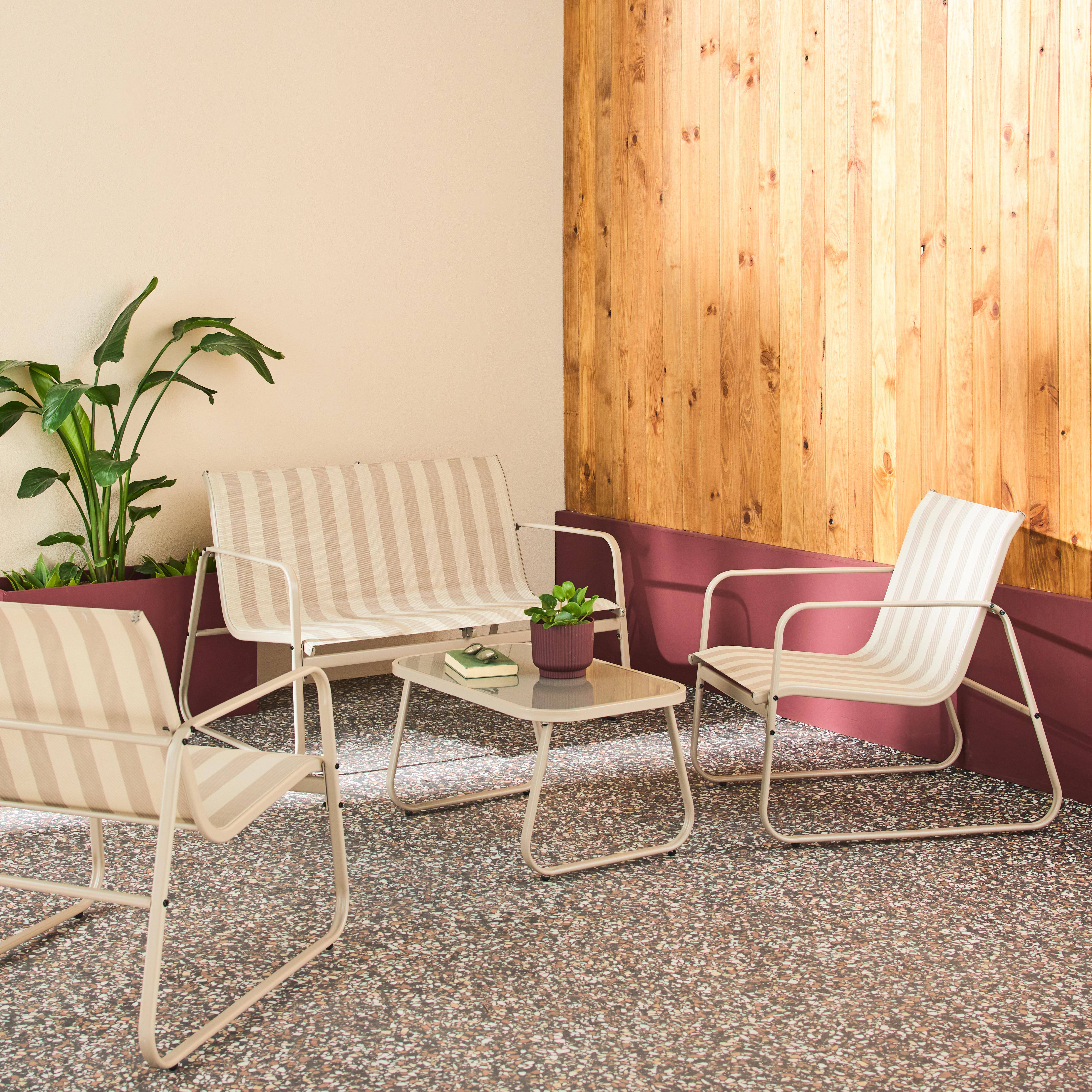 Conjunto de mobiliário de jardim relax com sofá em metal, 4 lugares Bege - 77x114x76 cm,sweeek,Photo2