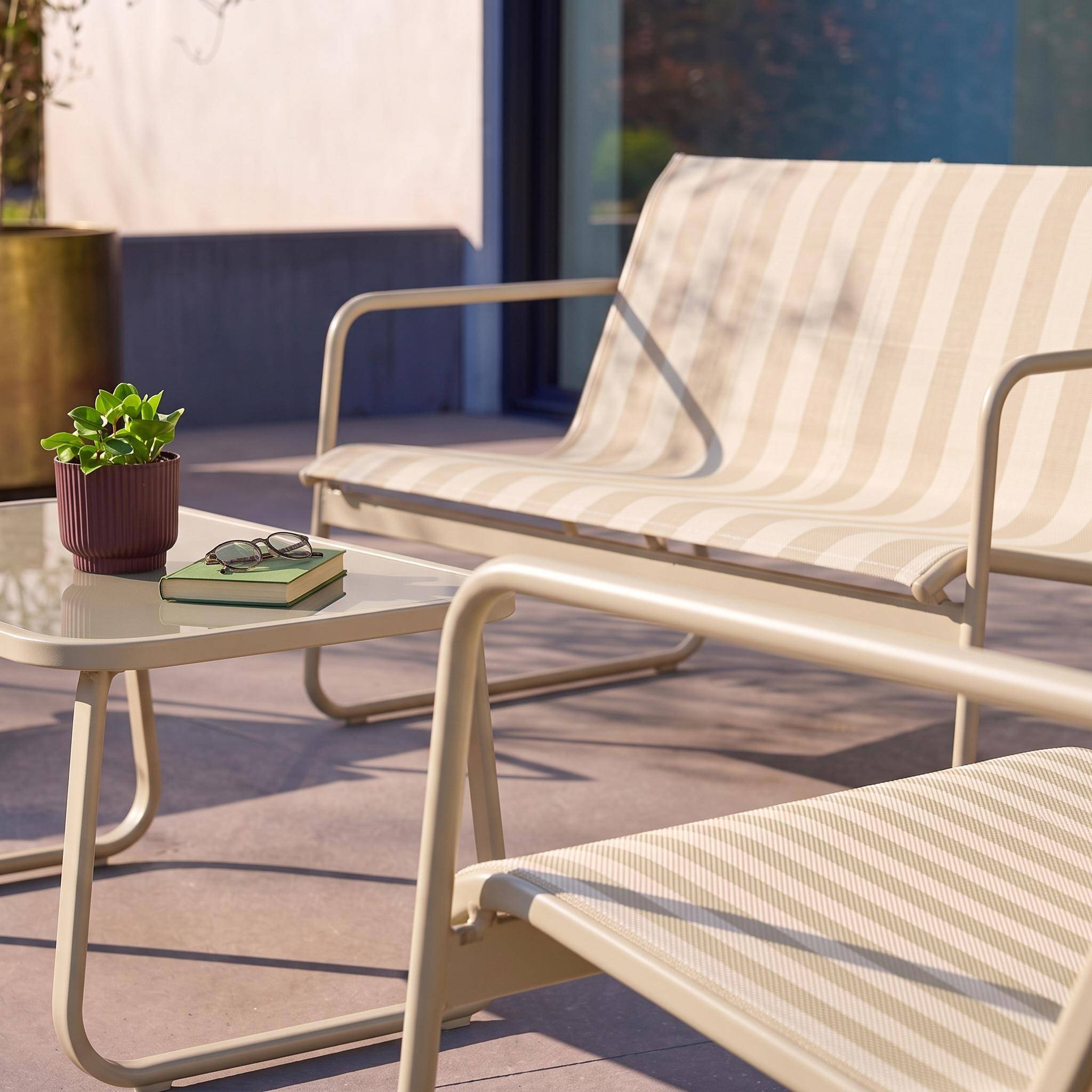 Salotto da giardino in metallo, 4 posti Beige - 77x114x76 cm Photo2