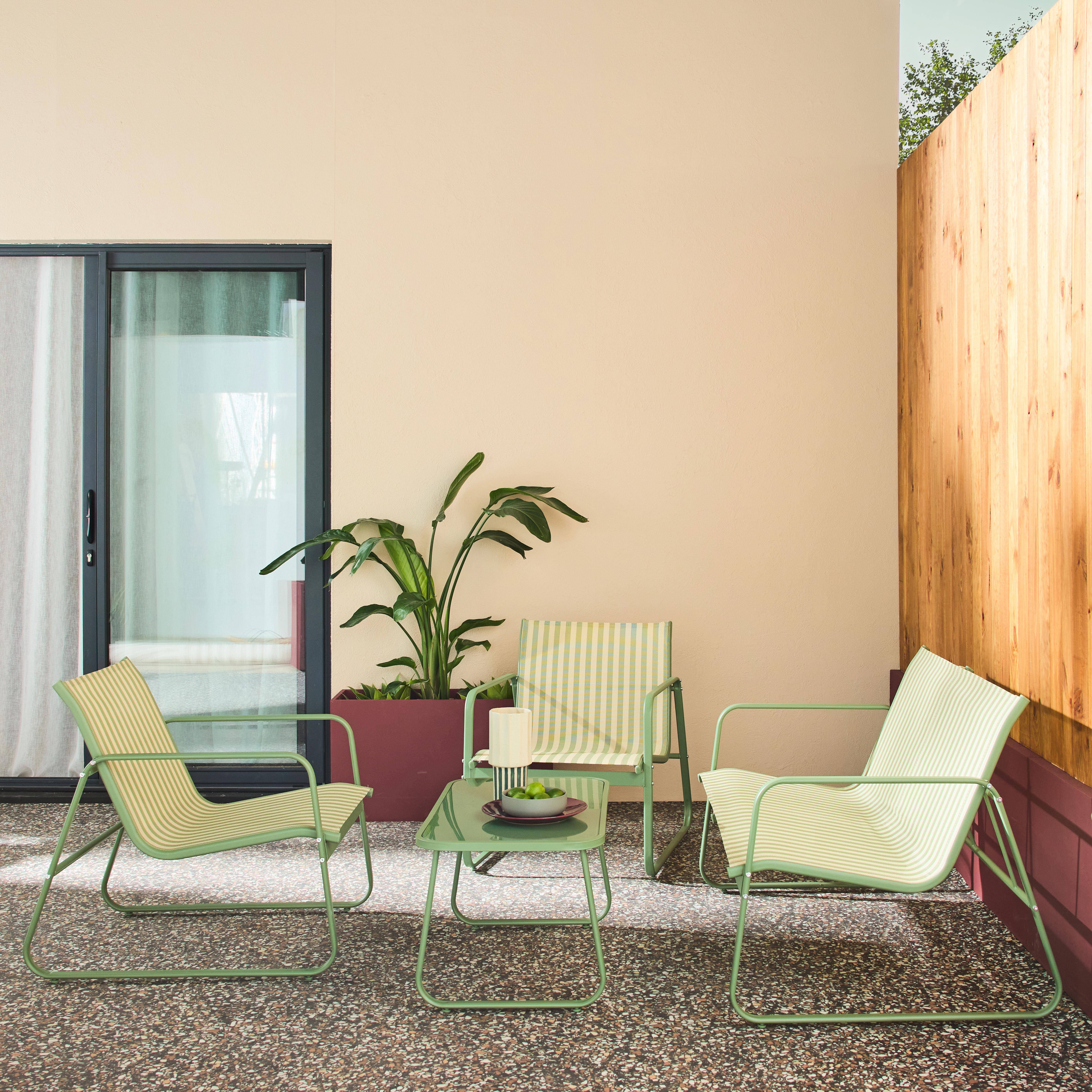 Conjunto de mobiliário de jardim relax com sofá em metal, 4 lugares Verde - 77x114x76 cm Photo1