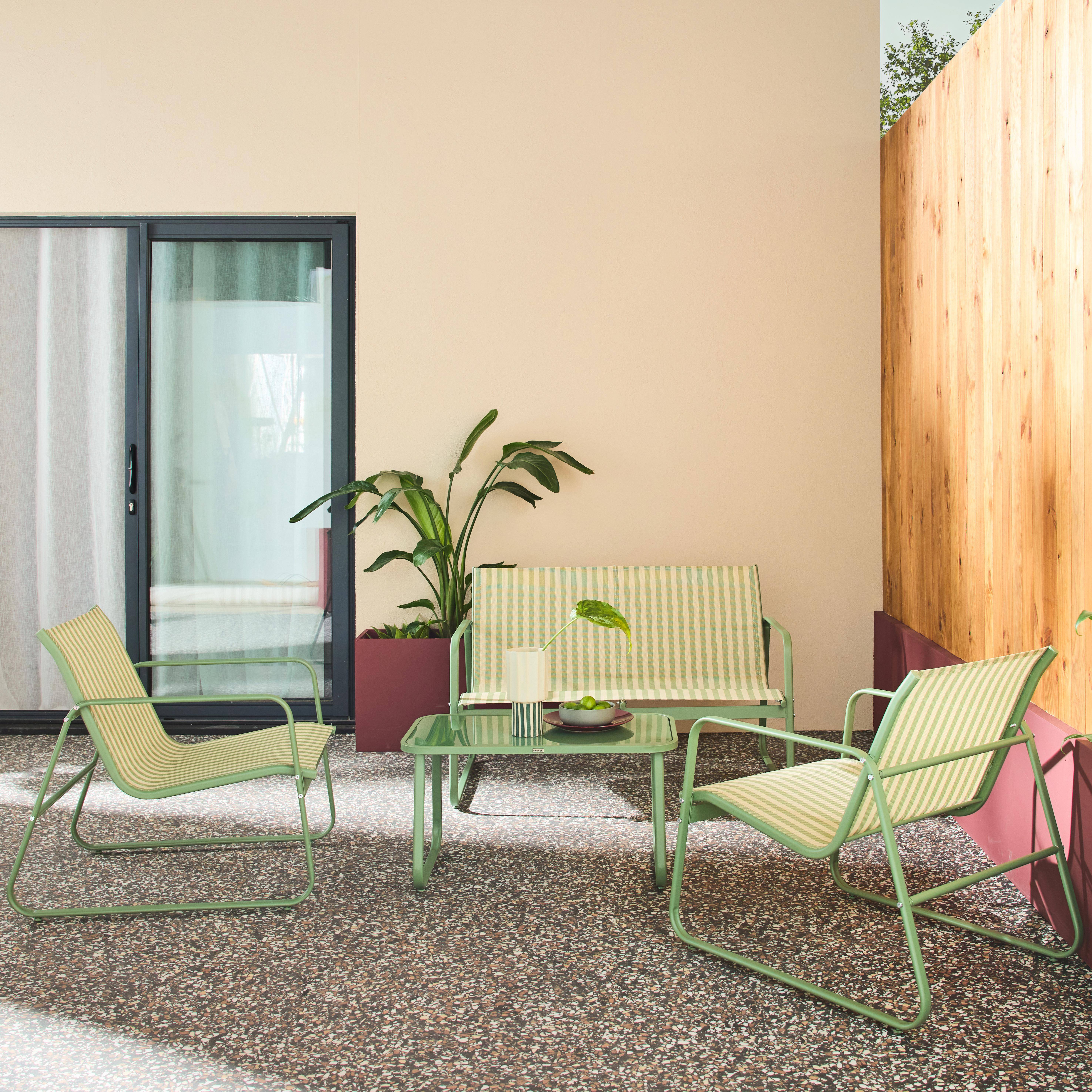 Conjunto de mobiliário de jardim relax com sofá em metal, 4 lugares Verde - 77x114x76 cm Photo2