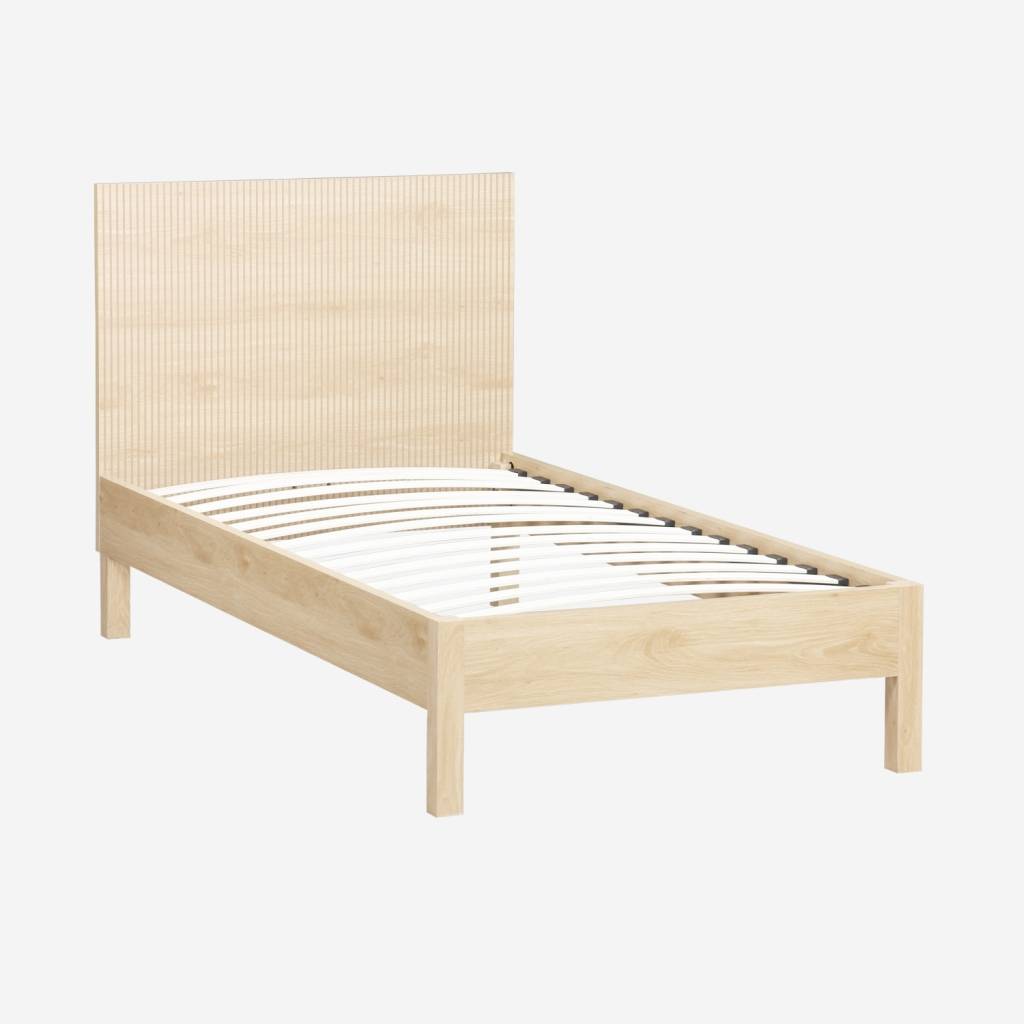 Lit avec sommier à lattes et tête de lit 90x190cm naturel