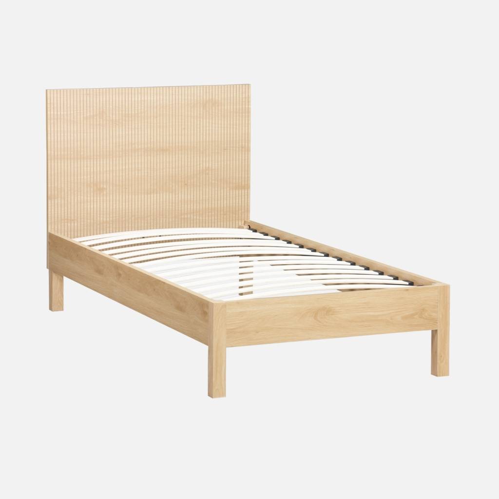Lit avec sommier à lattes et tête de lit 90x190cm naturel