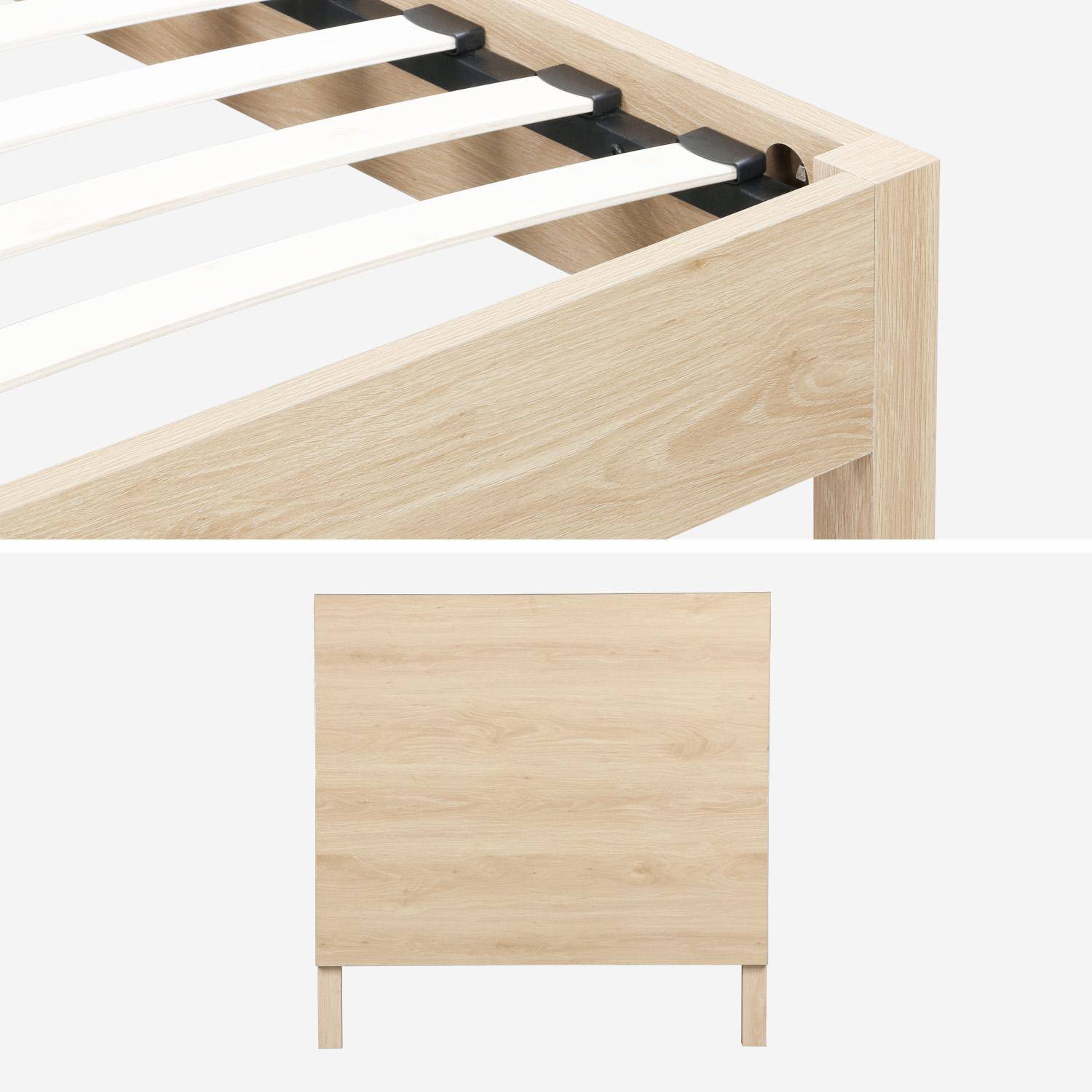 Lit avec sommier à lattes et tête de lit 90x190cm décor bois naturel - Linear Photo3