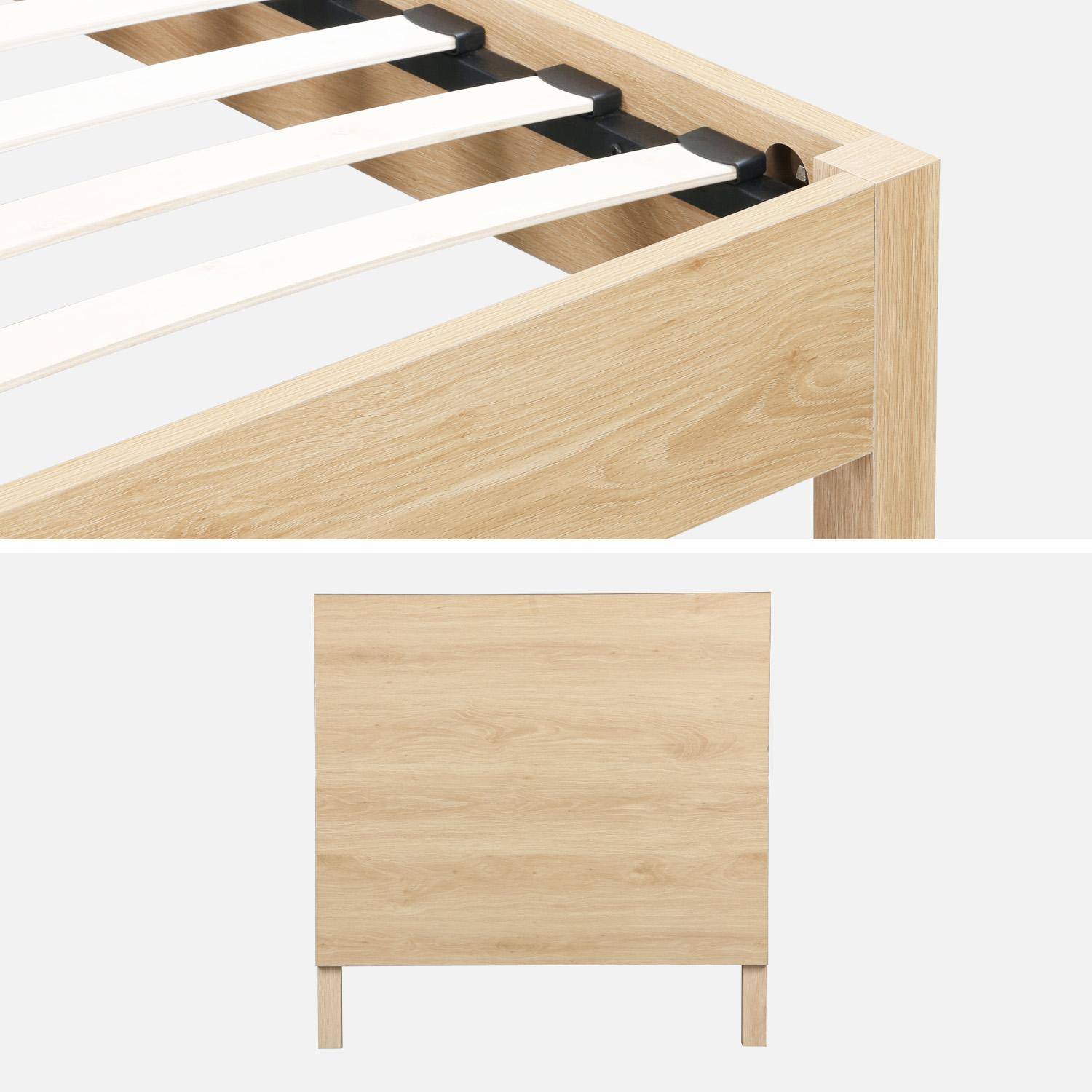 Lit avec sommier à lattes et tête de lit 90x190cm décor bois naturel - Linear Photo4