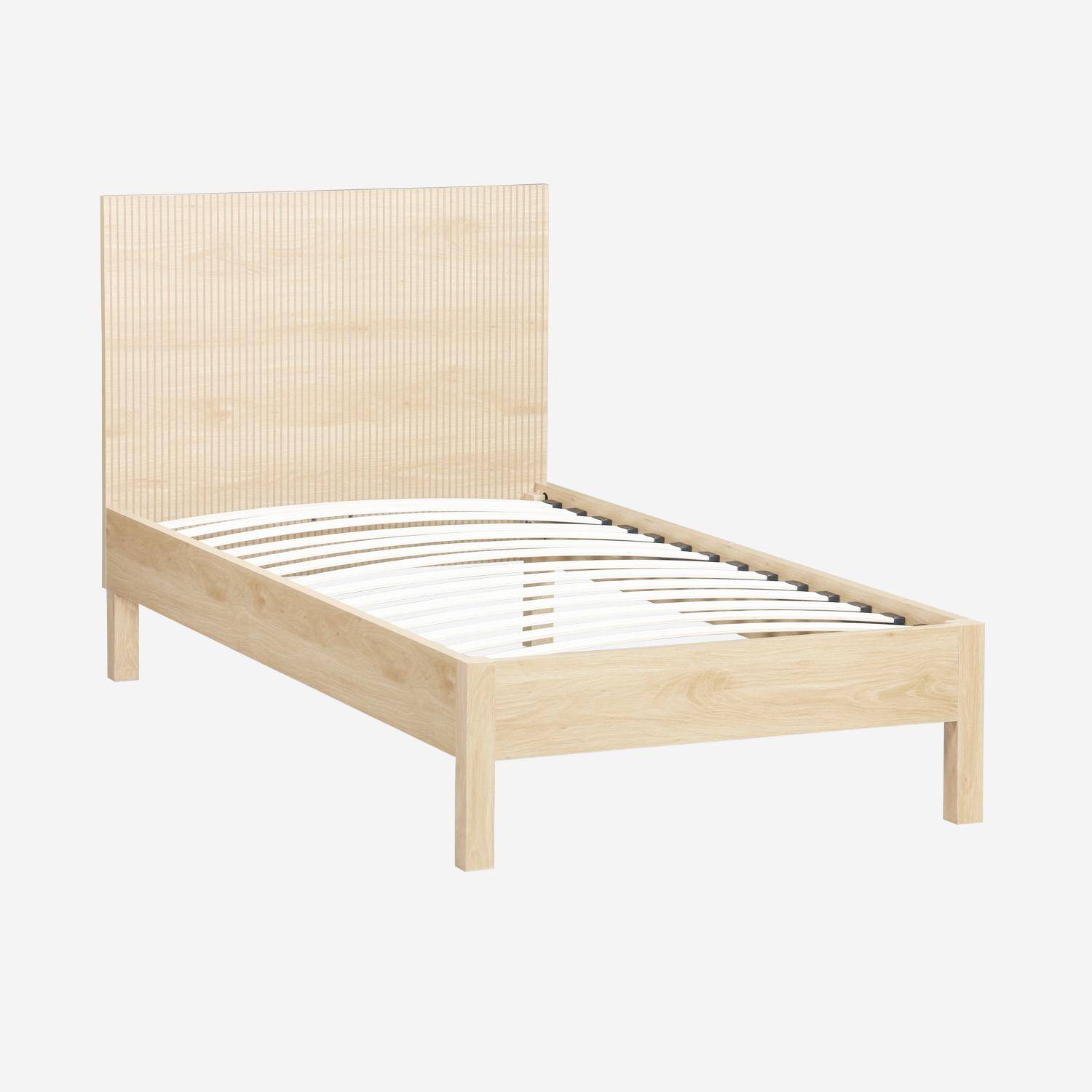 Lit avec sommier à lattes et tête de lit 90x190cm décor bois naturel - Linear,sweeek,Photo1