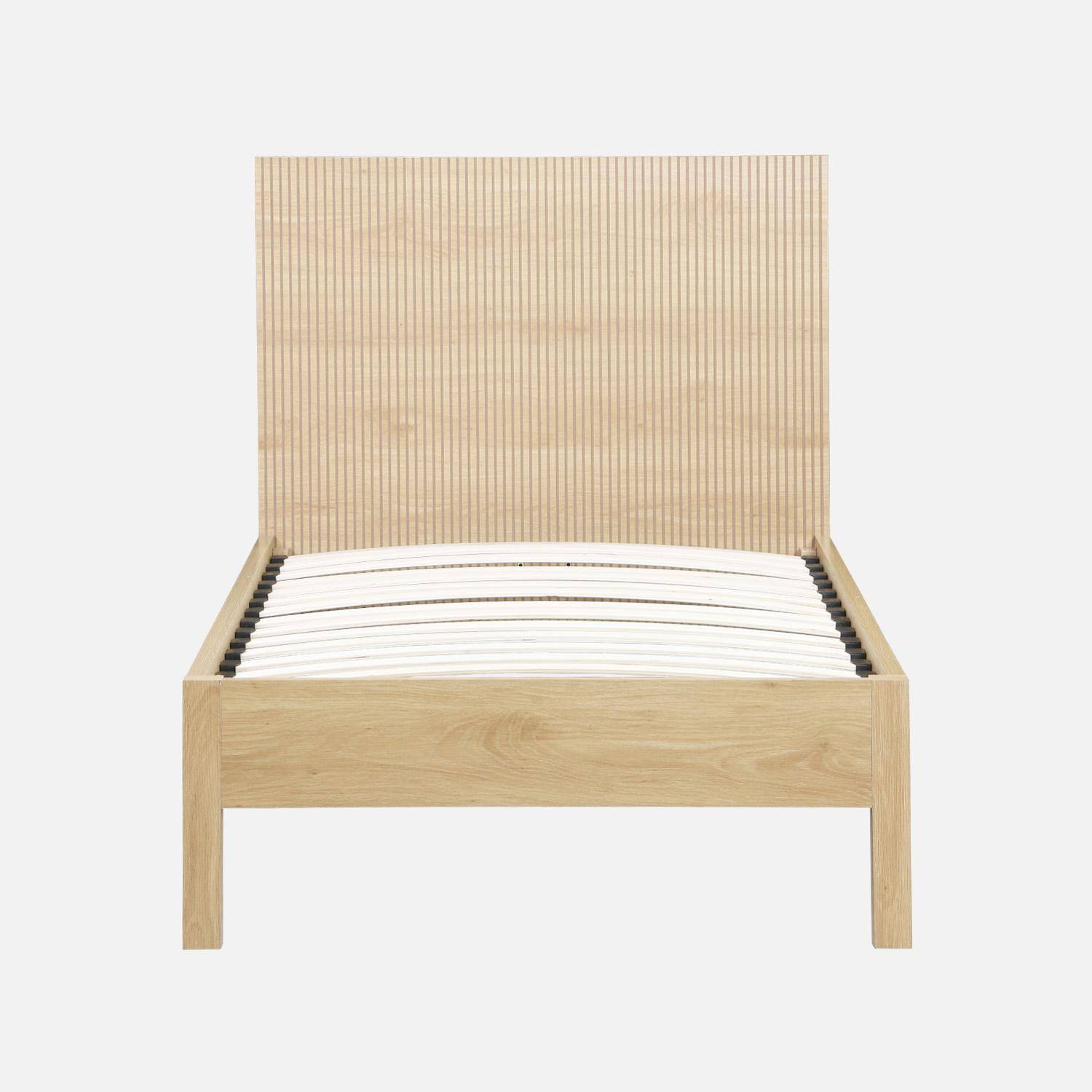 Lit avec sommier à lattes et tête de lit 90x190cm décor bois naturel - Linear,sweeek,Photo3