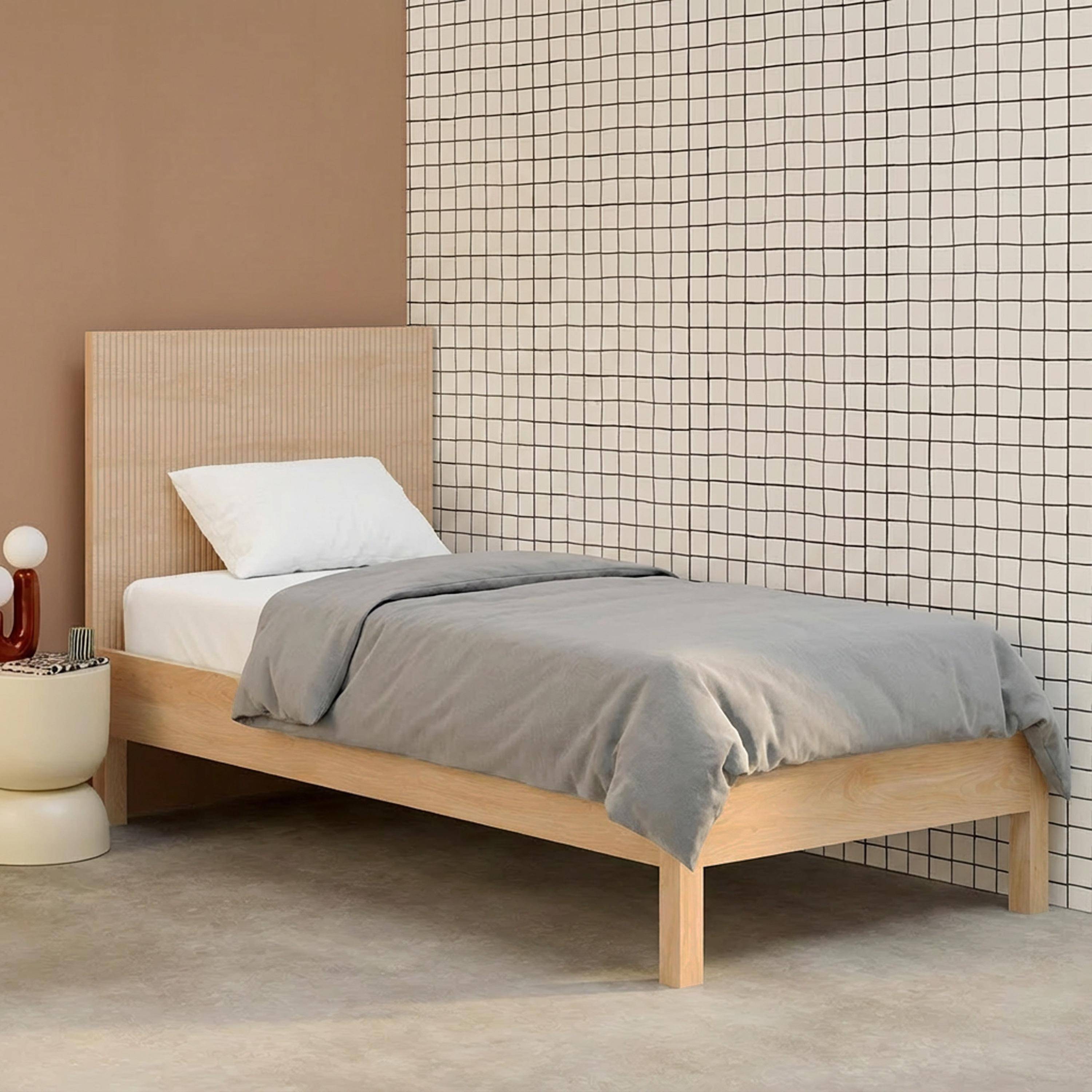 Lit avec sommier à lattes et tête de lit 90x190cm décor bois naturel - Linear,sweeek,Photo1