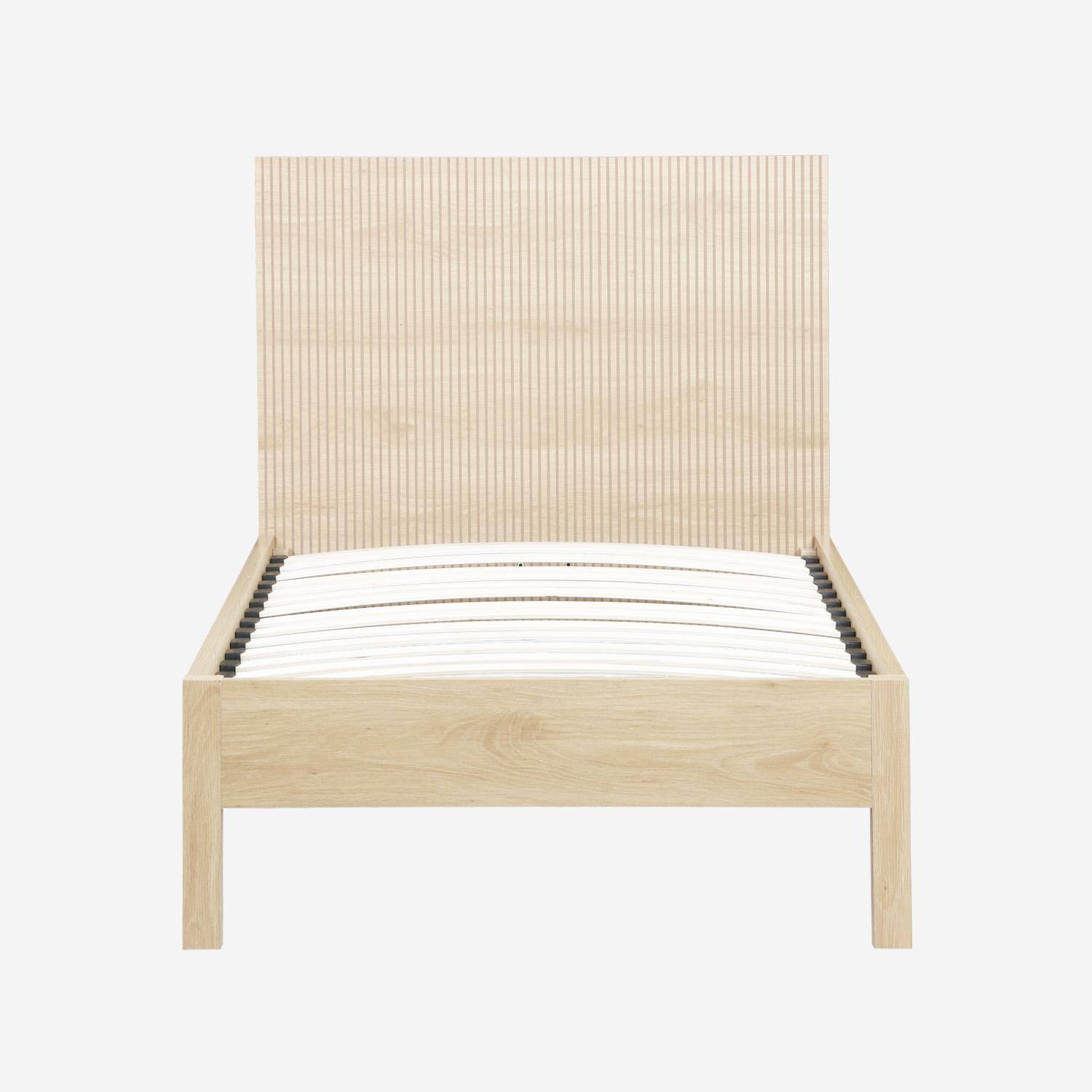 Lit avec sommier à lattes et tête de lit 90x190cm décor bois naturel - Linear,sweeek,Photo2