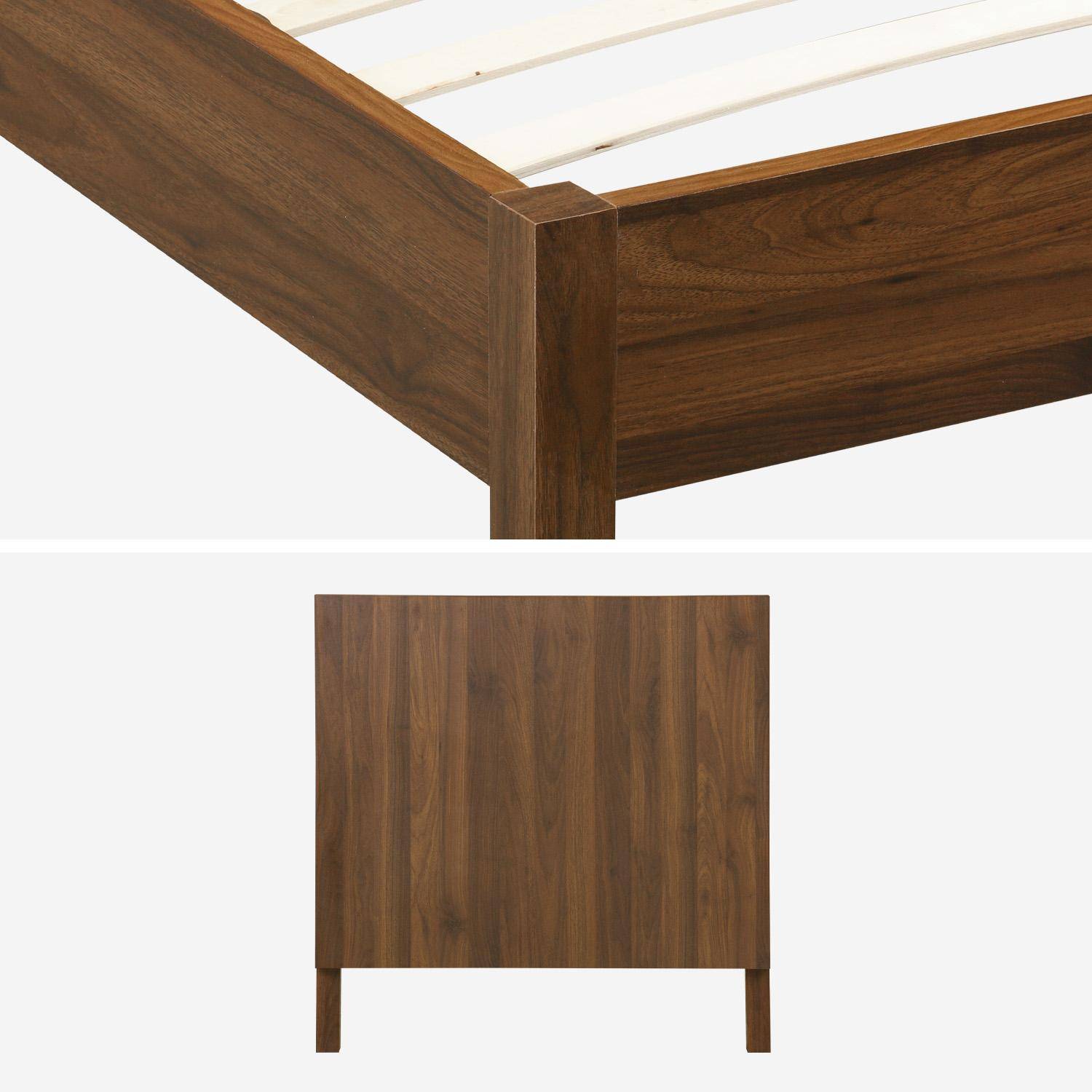 Lit avec sommier à lattes et tête de lit 90x190cm décor bois noyer - Linear Photo2