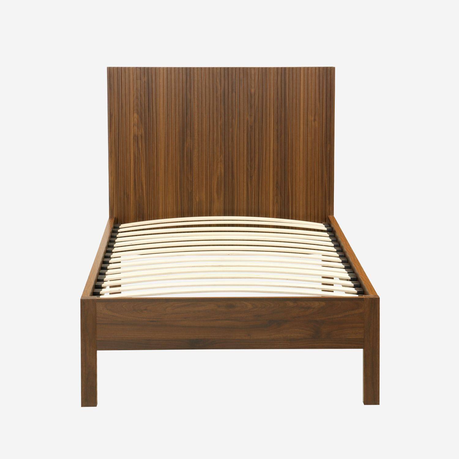 Lit avec sommier à lattes et tête de lit 90x190cm décor bois noyer - Linear,sweeek,Photo3
