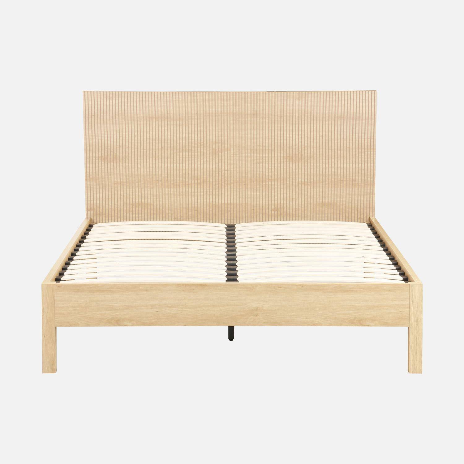 Lit avec sommier à lattes et tête de lit 140x190cm décor bois naturel - Linear Photo3