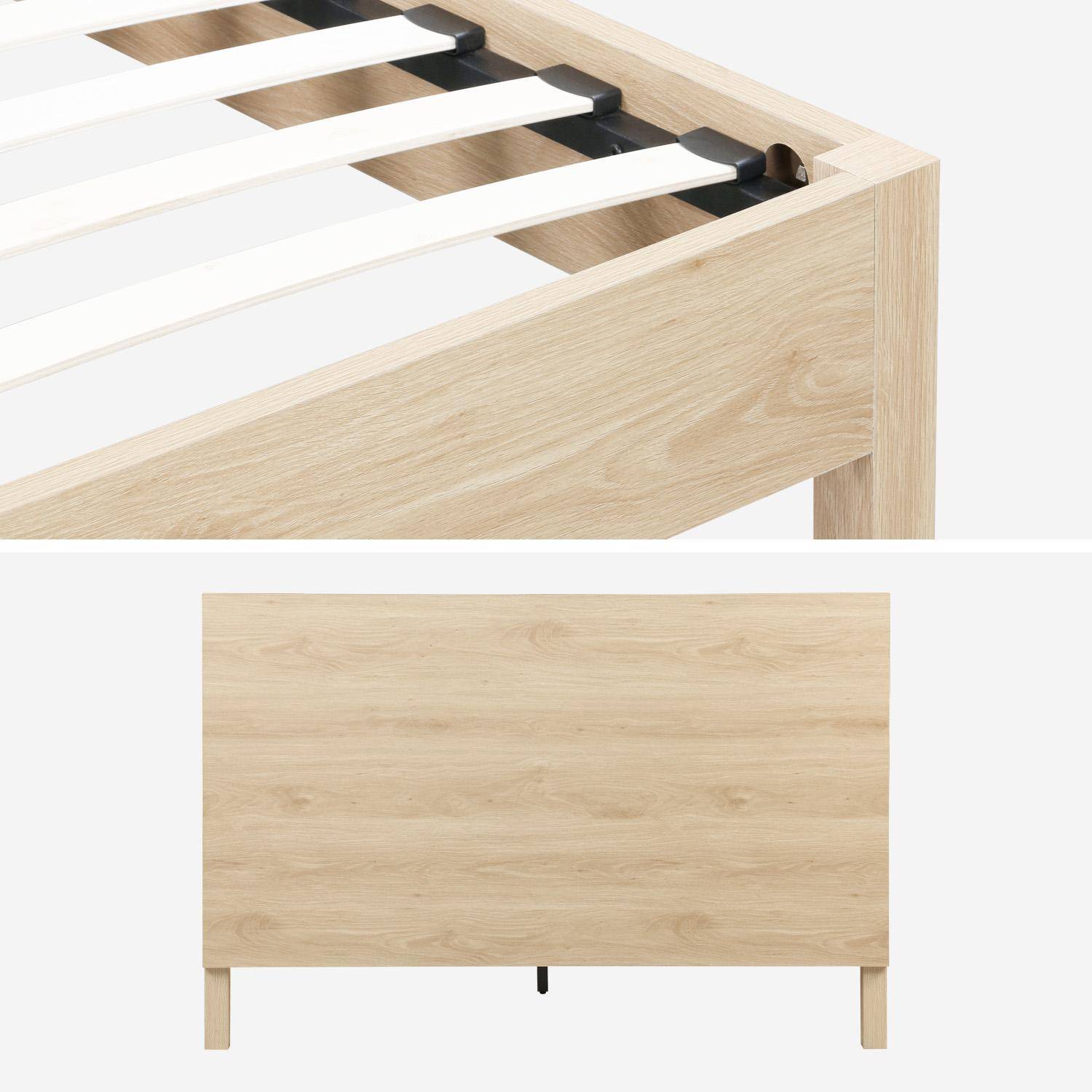 Cama con somier de láminas y cabecero 140x190cm decoración madera Natural - 198x146x100 cm,sweeek,Photo4