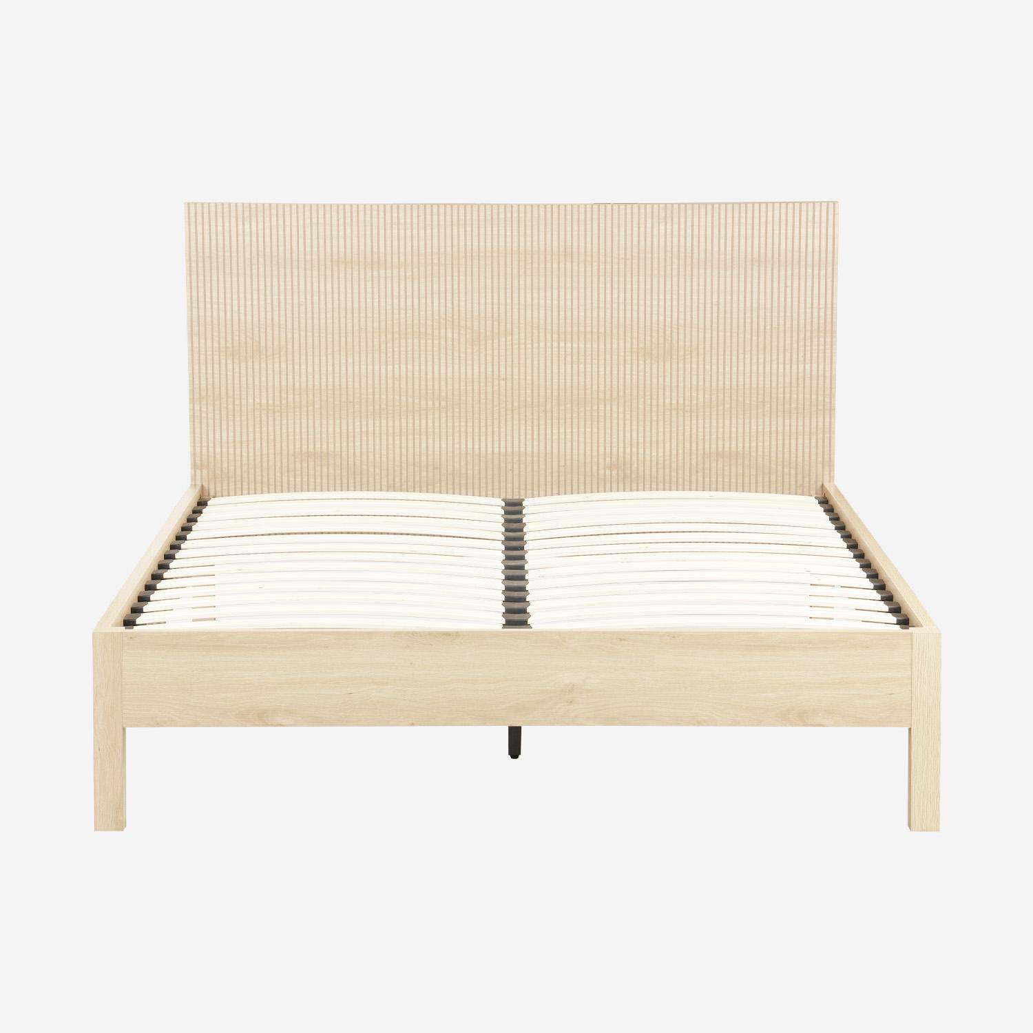 Lit avec sommier à lattes et tête de lit 140x190cm décor bois naturel - Linear Photo2