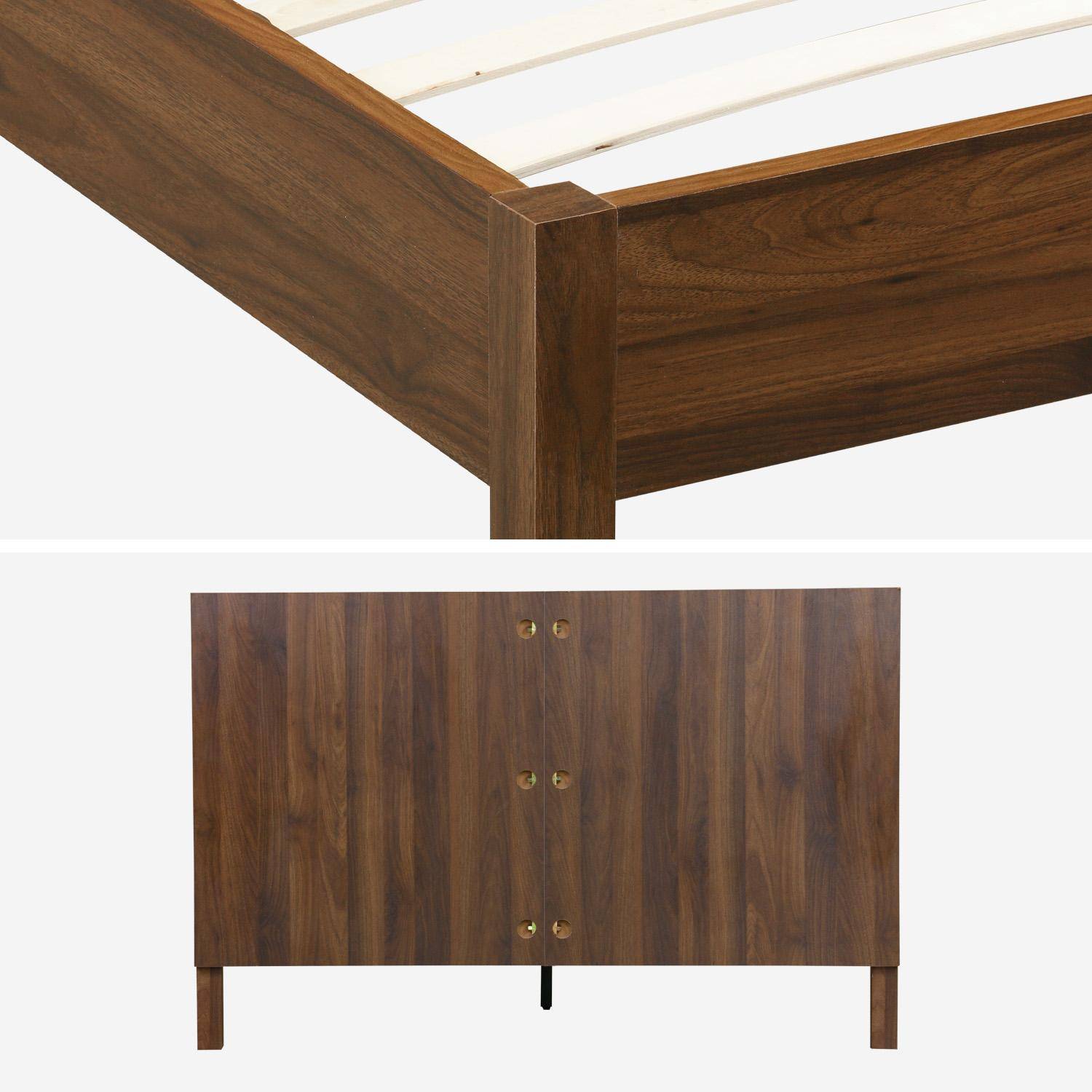 Cama con somier de láminas y cabecero 140x190cm decoración madera Nogal - 198x146x100 cm,sweeek,Photo4