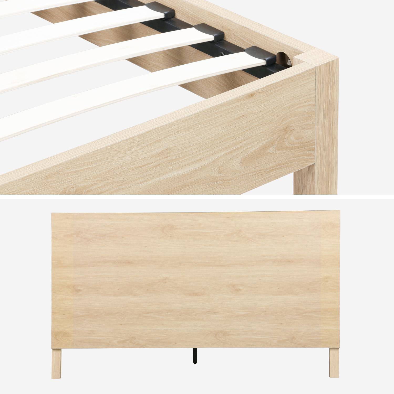 Cama con somier de láminas y cabecero 160x200cm decoración madera Natural - 208.5x166x100 cm,sweeek,Photo4