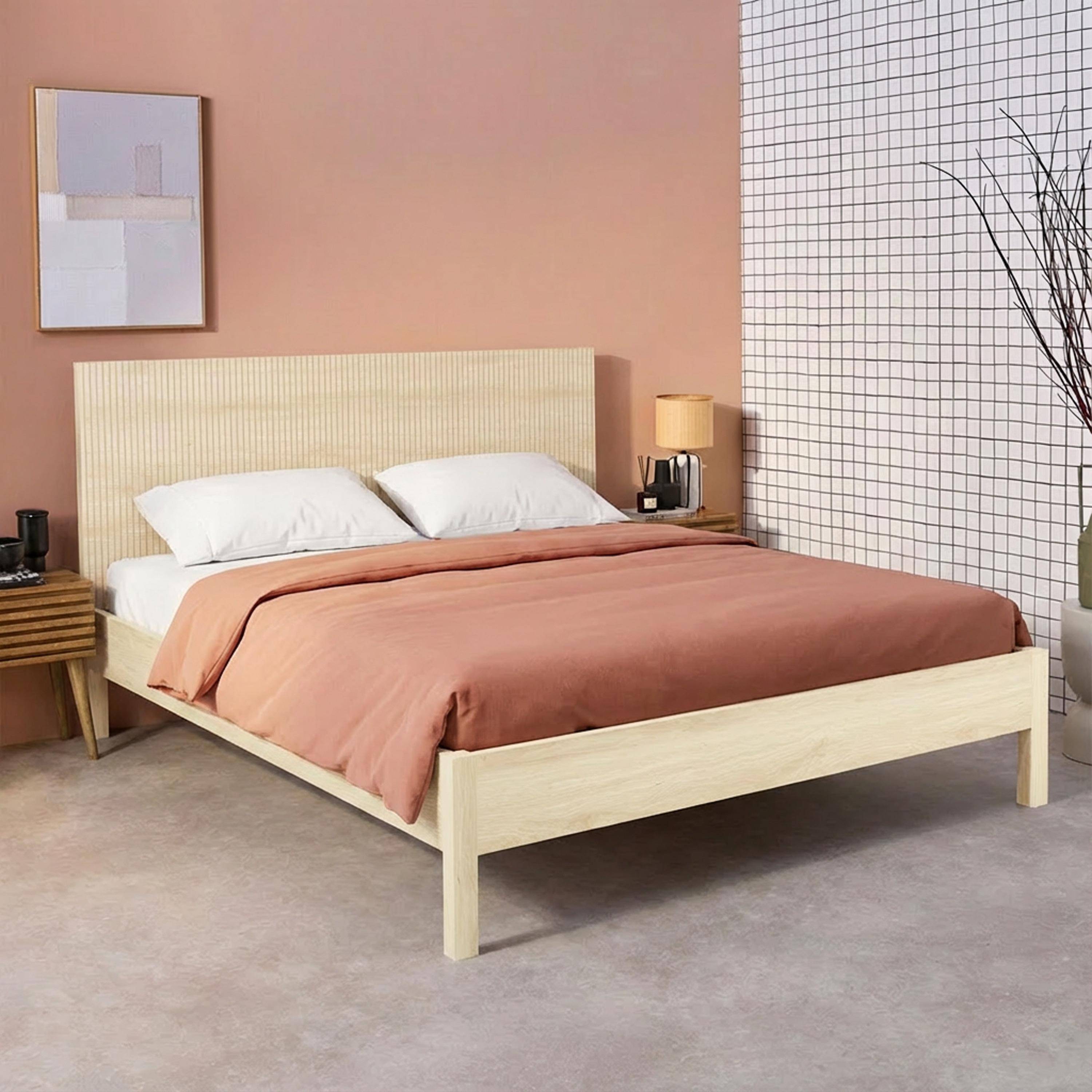 Cama con somier de láminas y cabecero 160x200cm decoración madera Natural - 208.5x166x100 cm Photo1