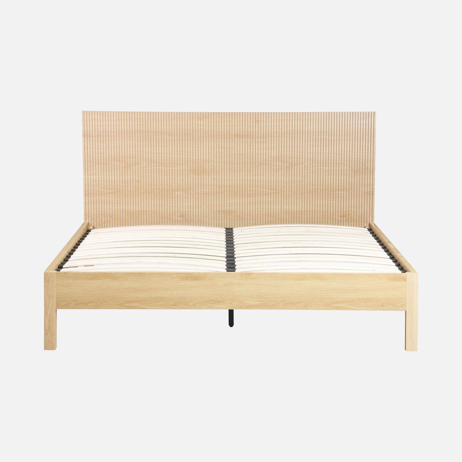 Lit avec sommier à lattes et tête de lit 160x200cm décor bois naturel - Linear,sweeek,Photo3