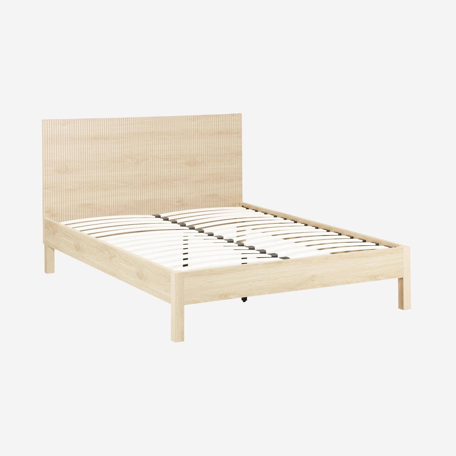 Cama con somier de láminas y cabecero 160x200cm decoración madera Natural - 208.5x166x100 cm,sweeek,Photo2