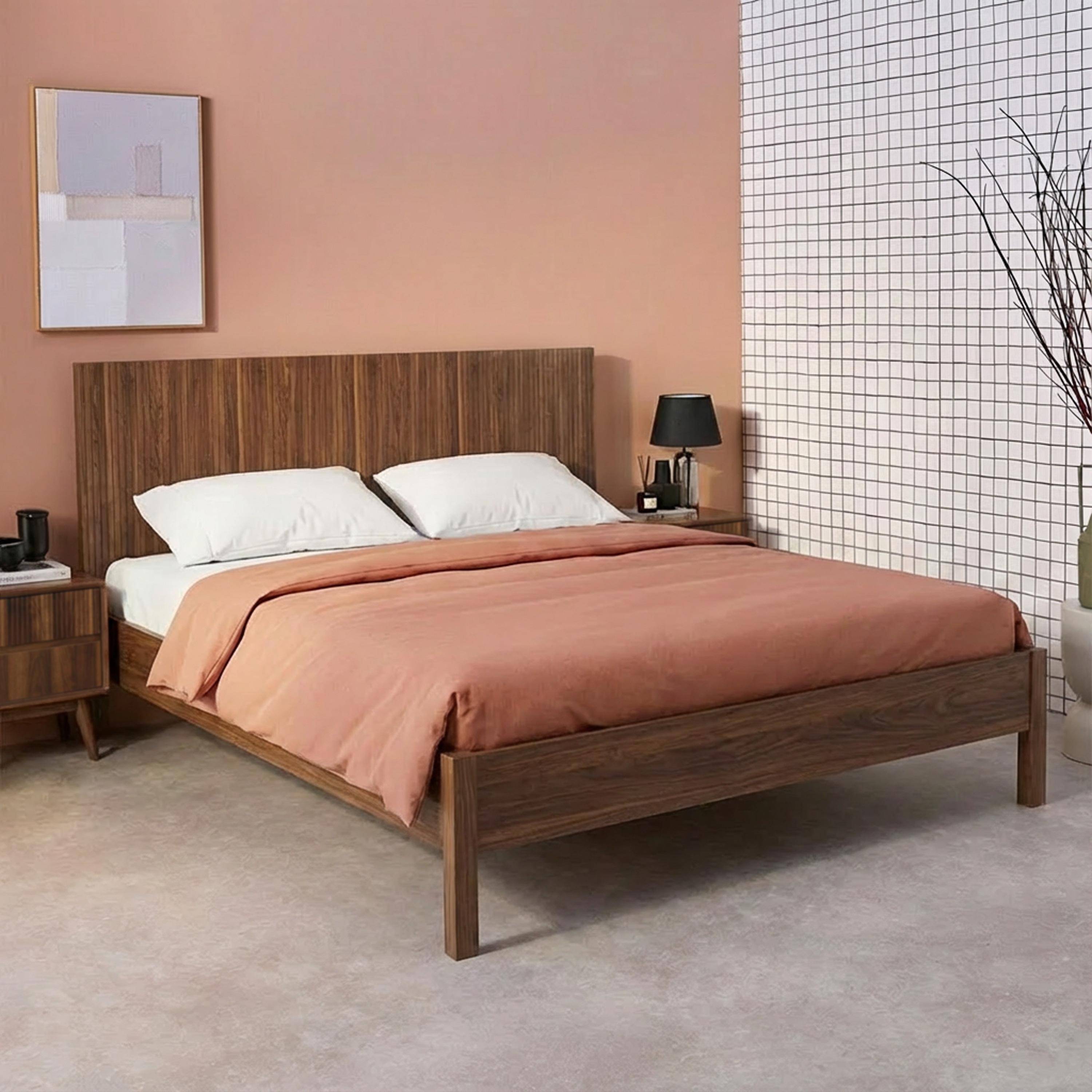 Cama con somier de láminas y cabecero 160x200cm decoración madera Nogal - 208.5x166x100 cm Photo1