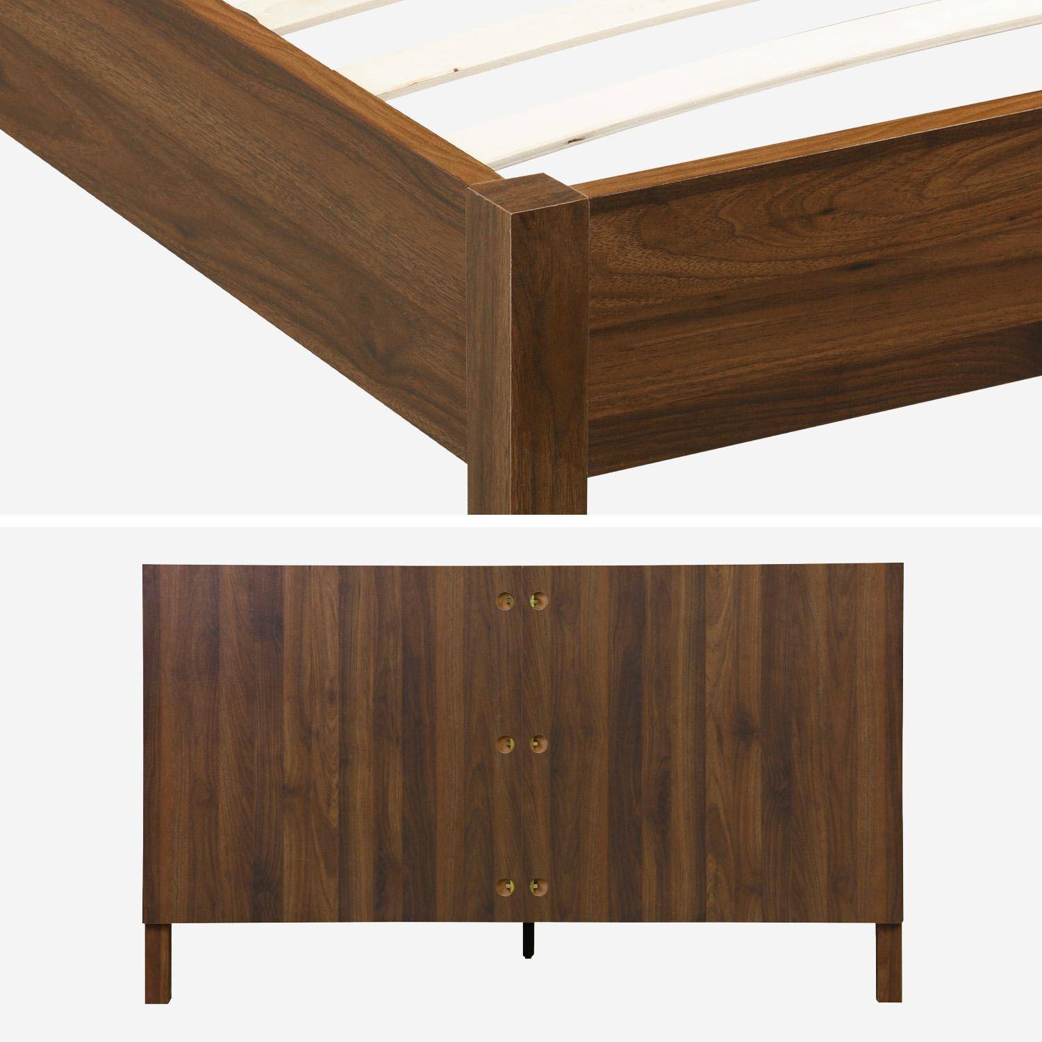 Cama con somier de láminas y cabecero 160x200cm decoración madera Nogal - 208.5x166x100 cm,sweeek,Photo4