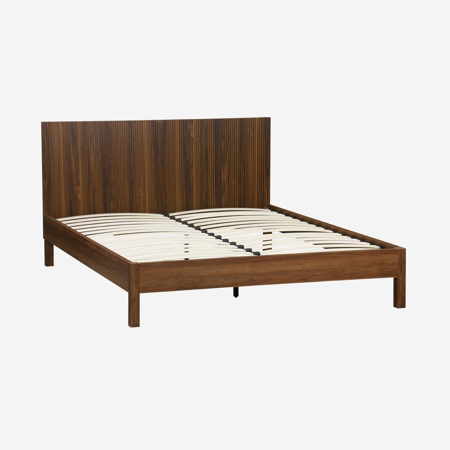 Cama con somier de láminas y cabecero 160x200cm decoración madera Nogal - 208.5x166x100 cm,sweeek,Photo2