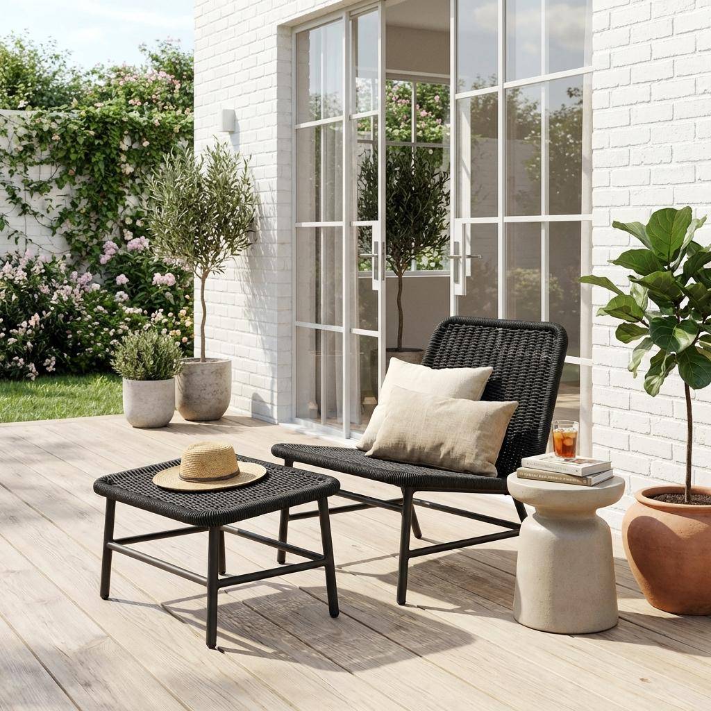 Cadeira e apoio para os pés em alumínio e corda Antracite - 66x76x74 cm Photo1