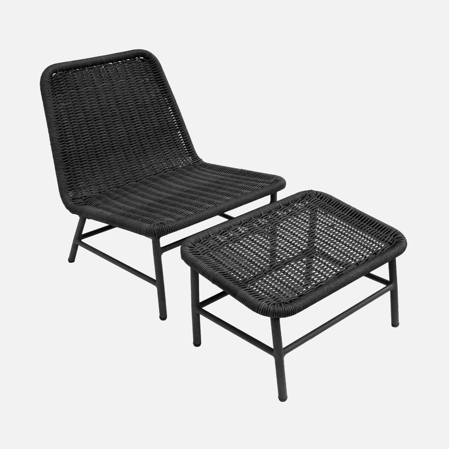 Cadeira e apoio para os pés em alumínio e corda Antracite - 66x76x74 cm,sweeek,Photo2