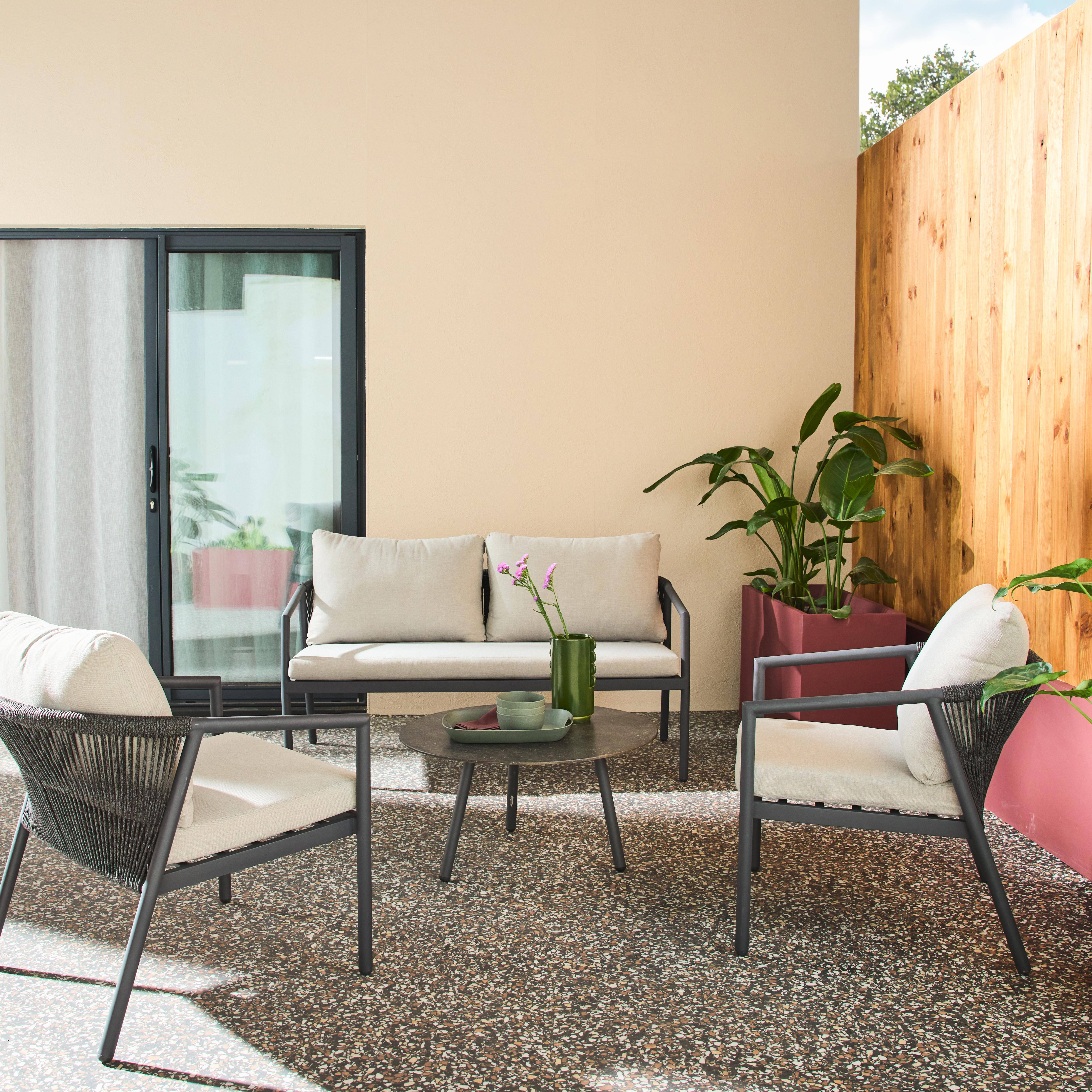 Gartenmöbel-Set aus Aluminium mit Seilbespannung für 4 Personen, grau - Korava,sweeek,Photo1